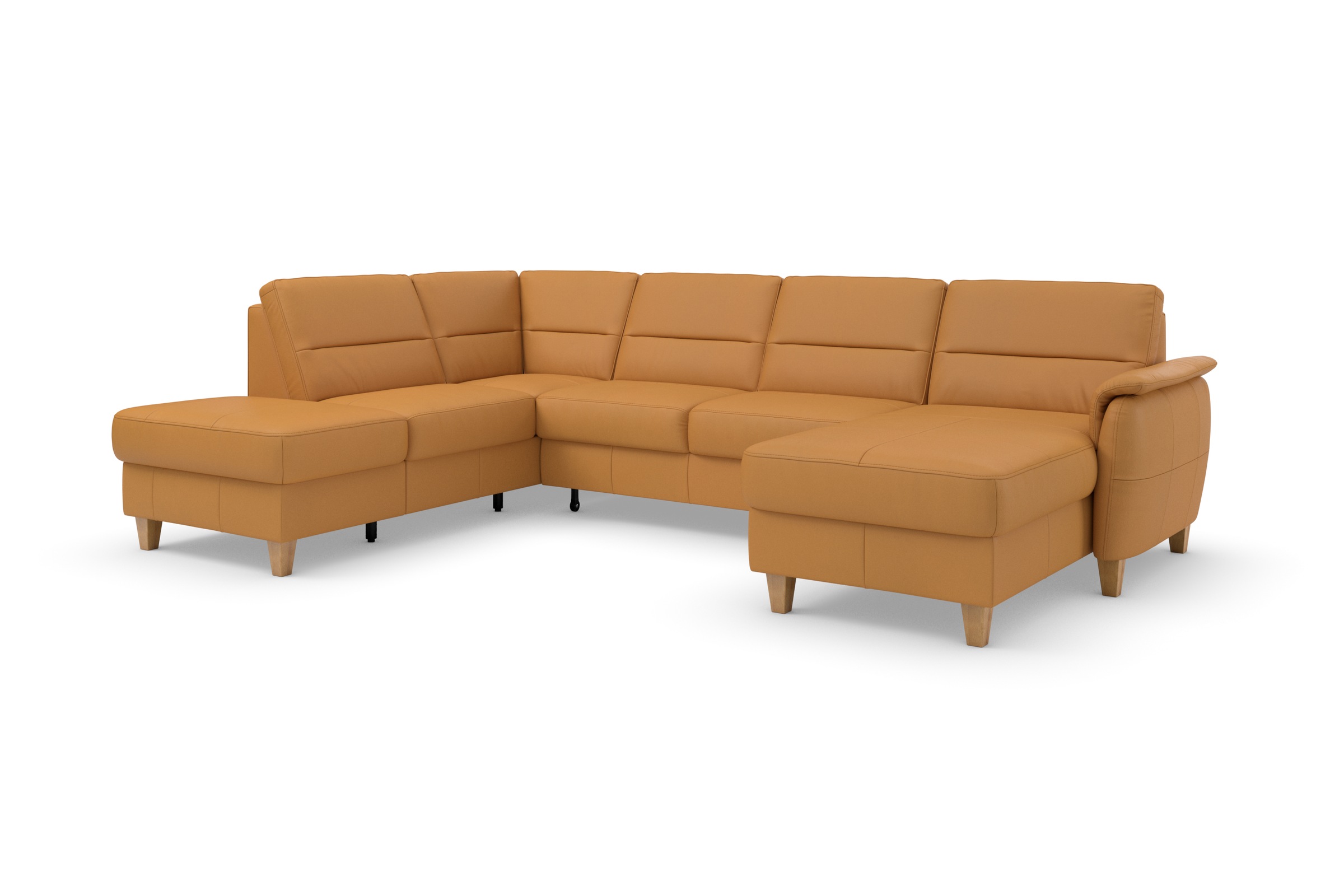 Wohnlandschaft HOME AFFAIRE "Palmera U-Form, B: 308 cm", gelb (curry), B:308cm H:89cm T:212cm, Luxus-Microfaser (100% Polyester);Struktur (100% Polyester);Luxus-Microfaser in Lederoptik (100% Polyester), Sofas, Wohnlandschaft, optional Bettfunktion & Bett 3