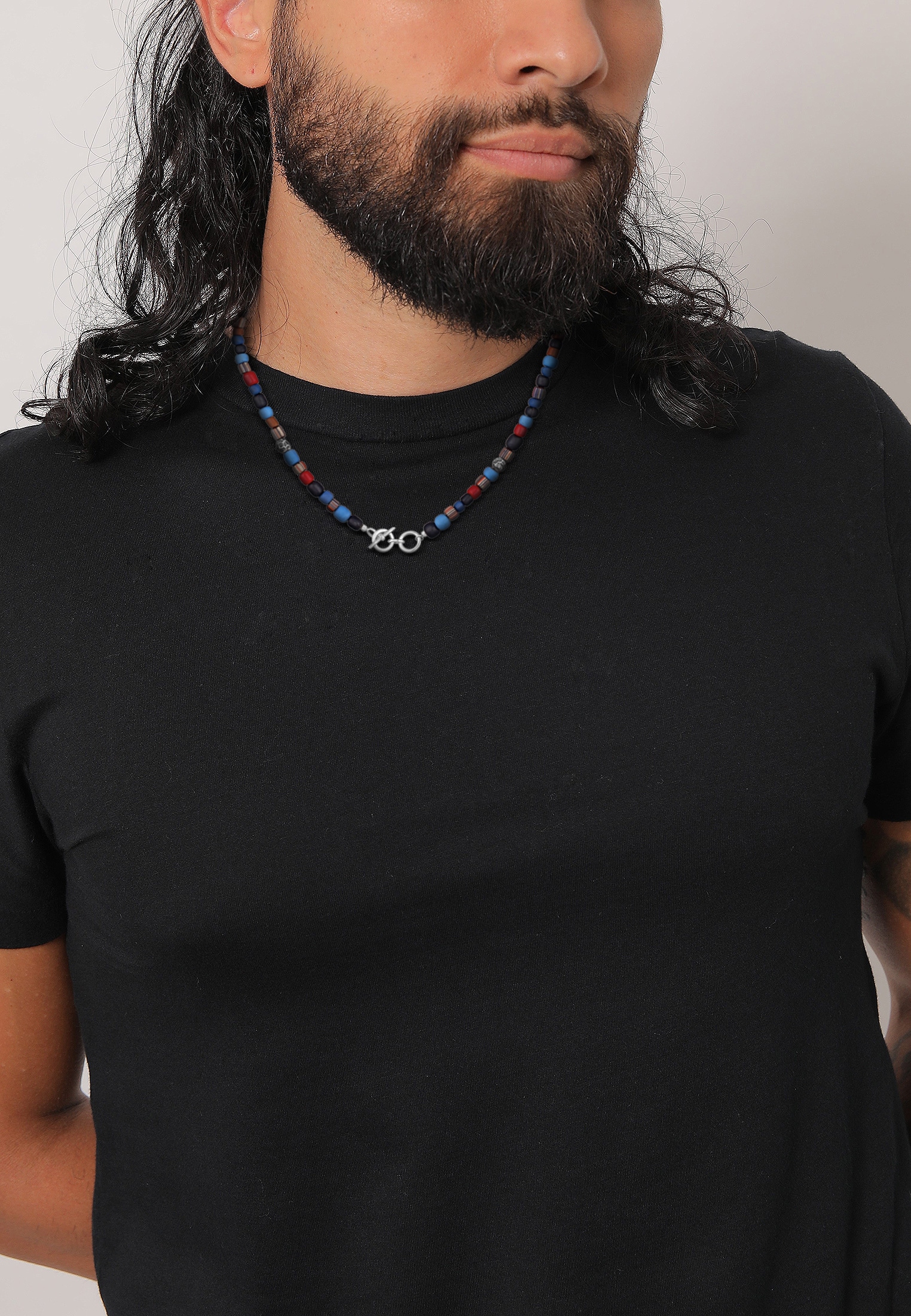Kuzzoi Silberkette »Halskette Glas Beads Blau Vintage Look 925 Silber«