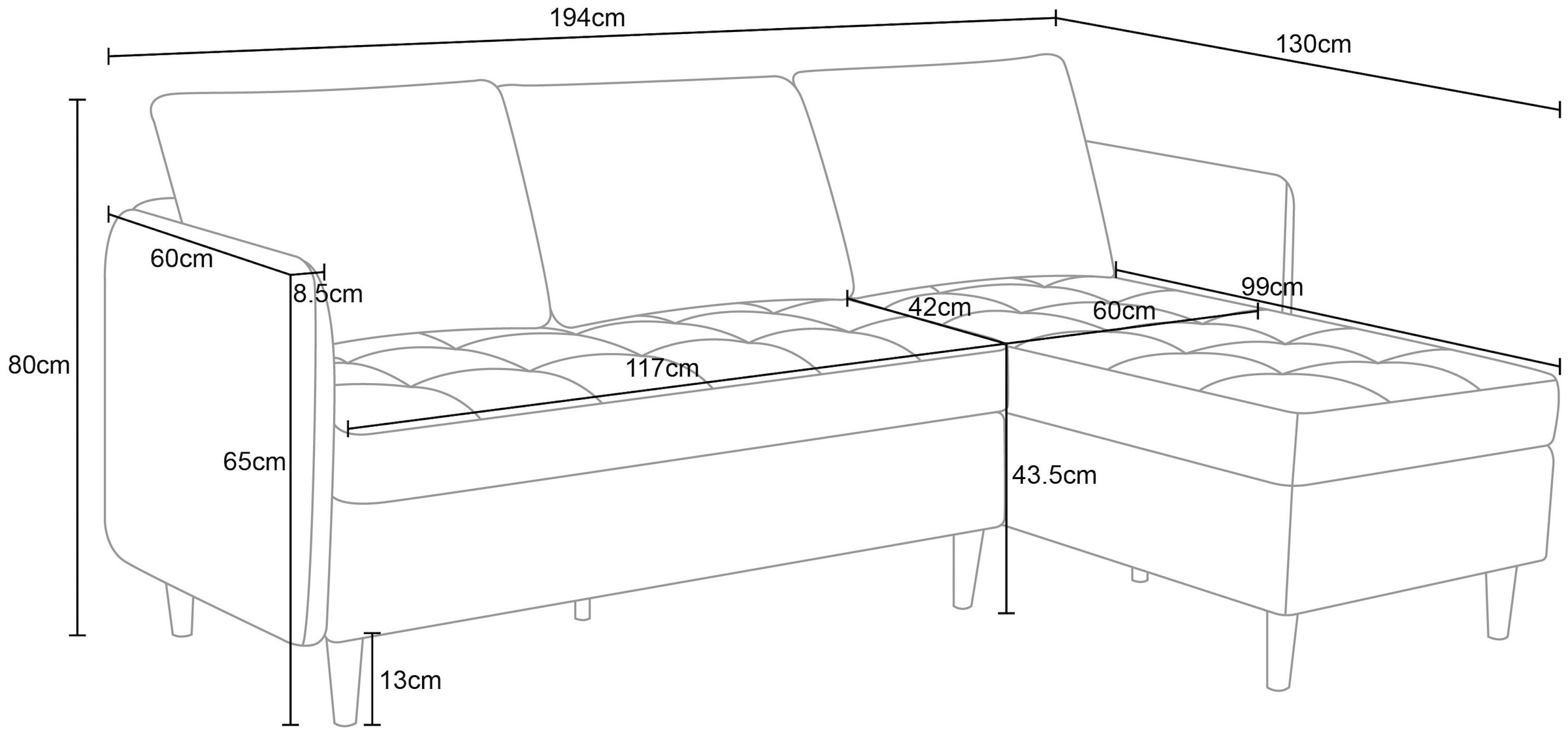 Dorel Home Ecksofa »LINDHUS, L-Form, verschiedene Stellvarianten, Loungesofa, Schlaf-Liege«, Modulsofa, Recamiere, großer Bettkasten, Cord, Chenille