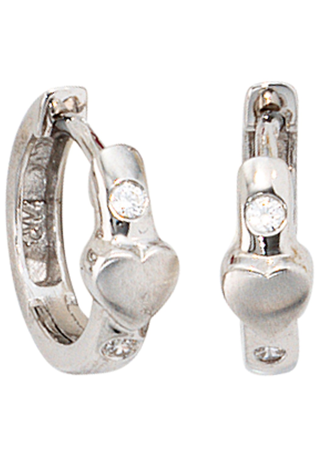 JOBO Paar Creolen »Kinderohrringe Herz« 925 Silber rhodiniert mit 4 Zirkonia
