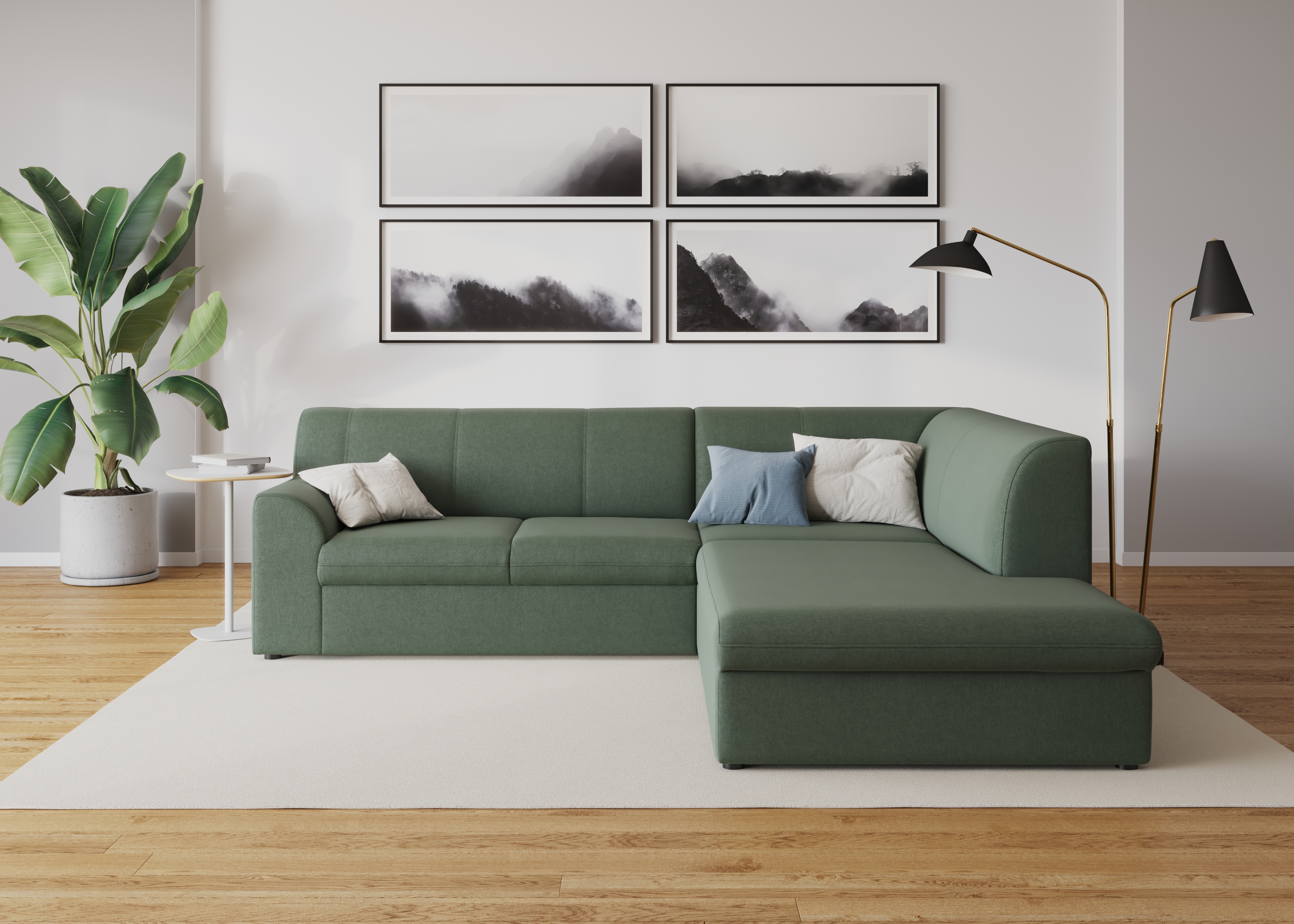 DOMO collection "Topper zeitlos elegant, kompakte StellmaßeL-Form" mit Ottomane, wahlweise mit Schlaffunktion