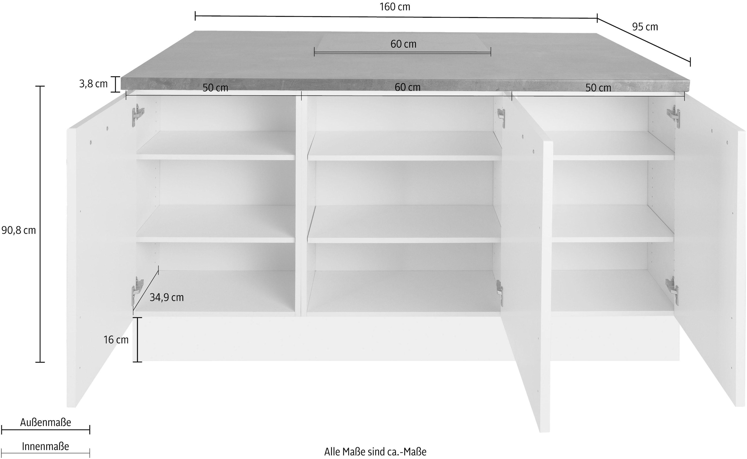 OPTIFIT Kücheninsel »Cara«, Vollauszüge und Soft-Close-Funktion, Stellbreite 160 x 95 cm