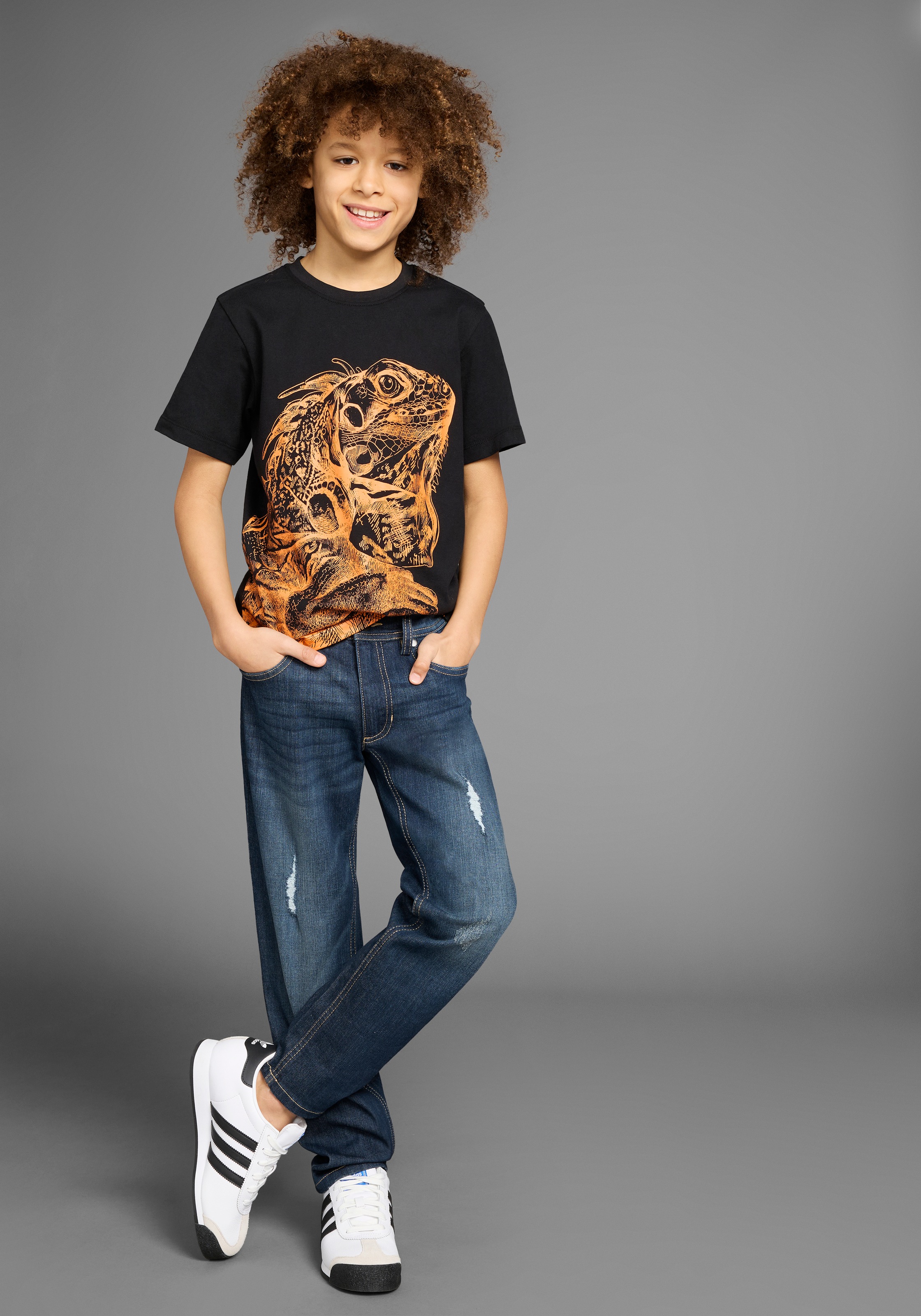 Thumbnail - KIDSWORLD T-Shirt "GECKO" Kurzarm, Basic-Passform, bedruckt, Rundhalsausschnitt