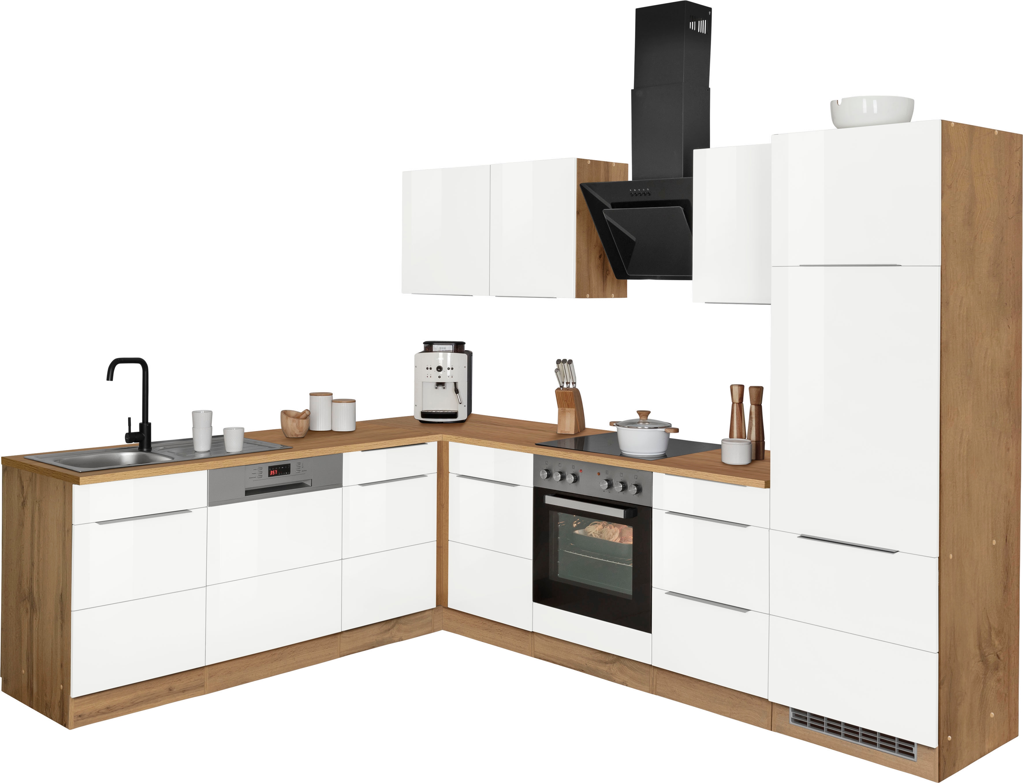 KOCHSTATION "KS-Brindisi" Stellbreite 220/280 cm, wahlweise mit E-Geräten, mit MDF-Fronten