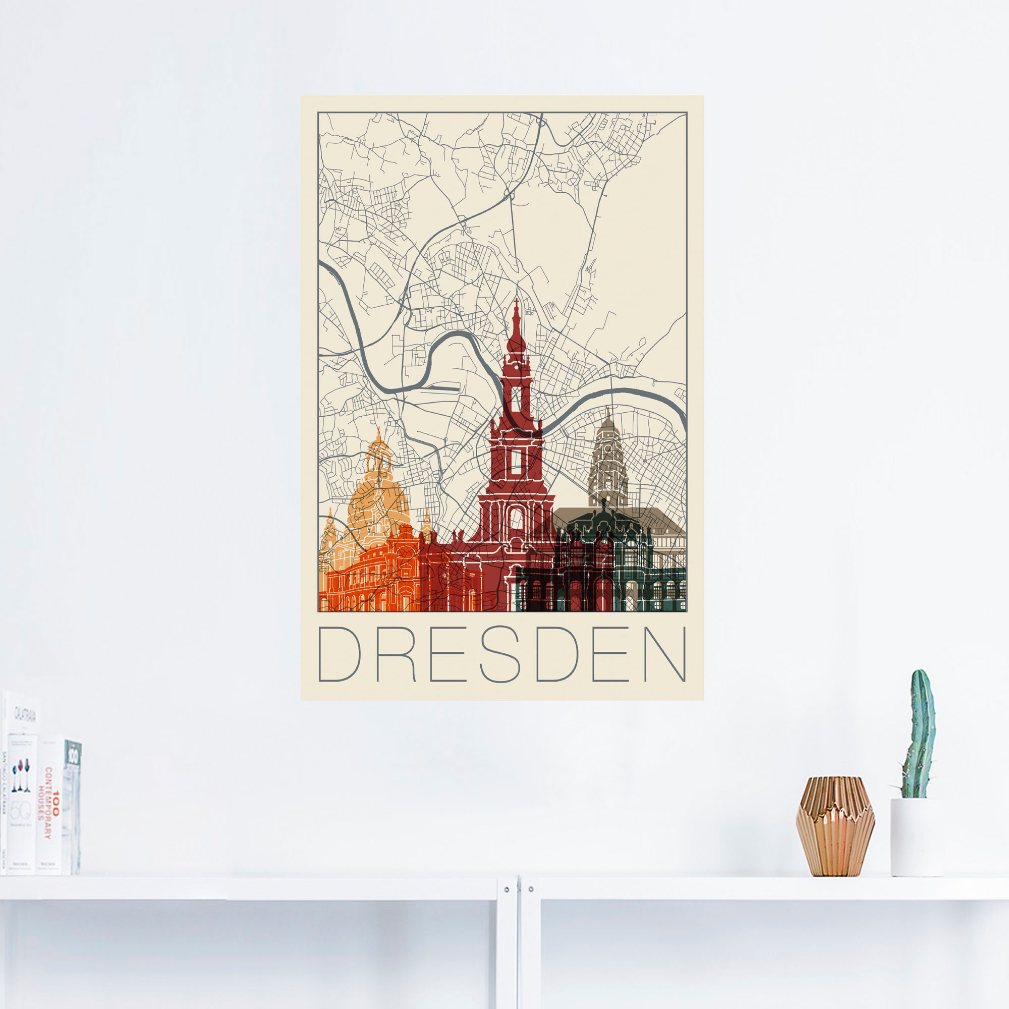 Artland Wandbild »Retro Karte Dresden«, Deutschland, (1 St.), als Alubild, Leinwandbild, Wandaufkleber oder Poster in versch. Größen