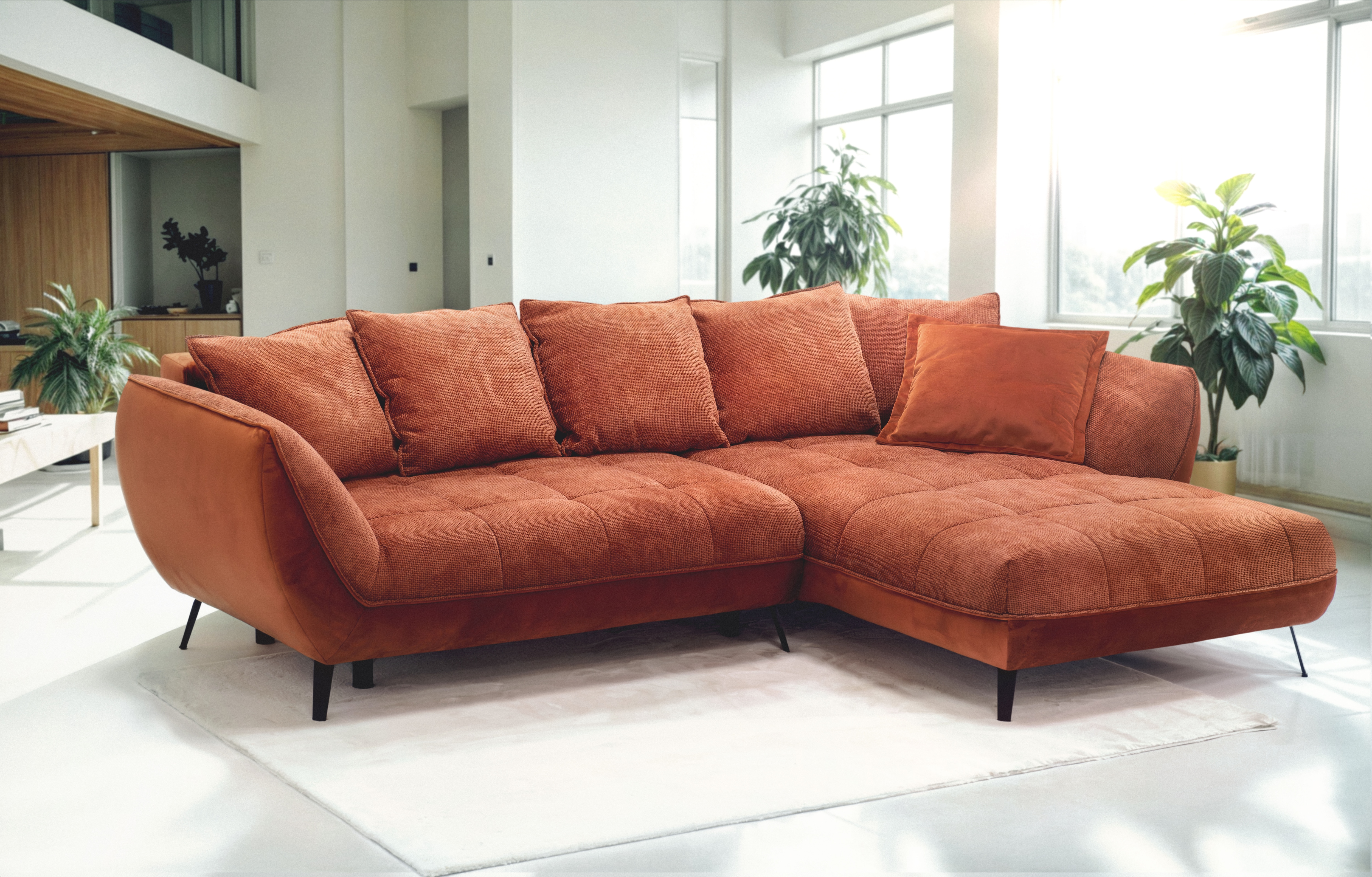 exxpo - sofa fashion Ecksofa "Midway Easy-Lift-Bettfunktion, 15cm bodenfrei, bequem, Breite 282cm" inkl. Bettfunktion und praktischem Bettkasten, L-Form