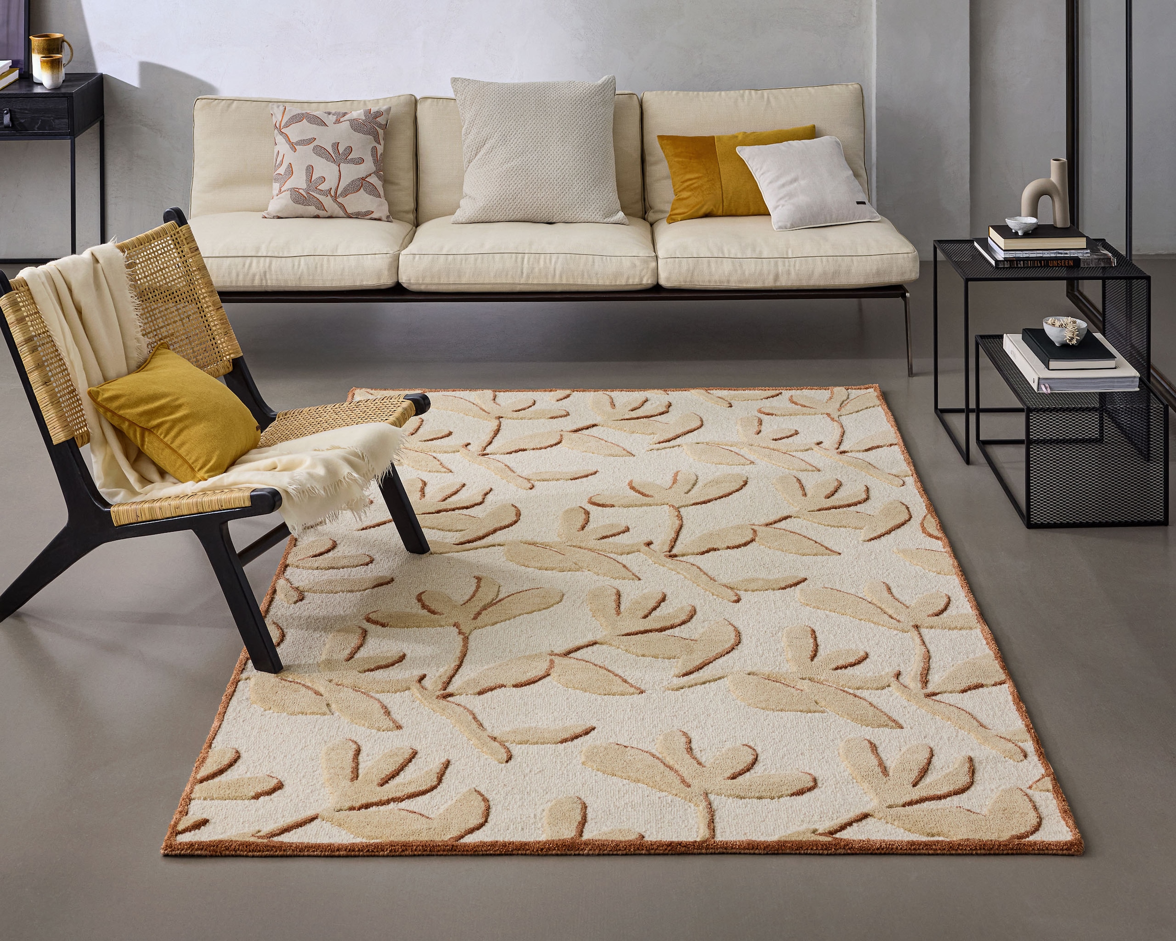 Wecon home Teppich »Summers Peak« rechteckig 16 mm Höhe Kurzflorteppich, Naturfaser, floral, Hoch-Tief-Effekt, handgetuftet