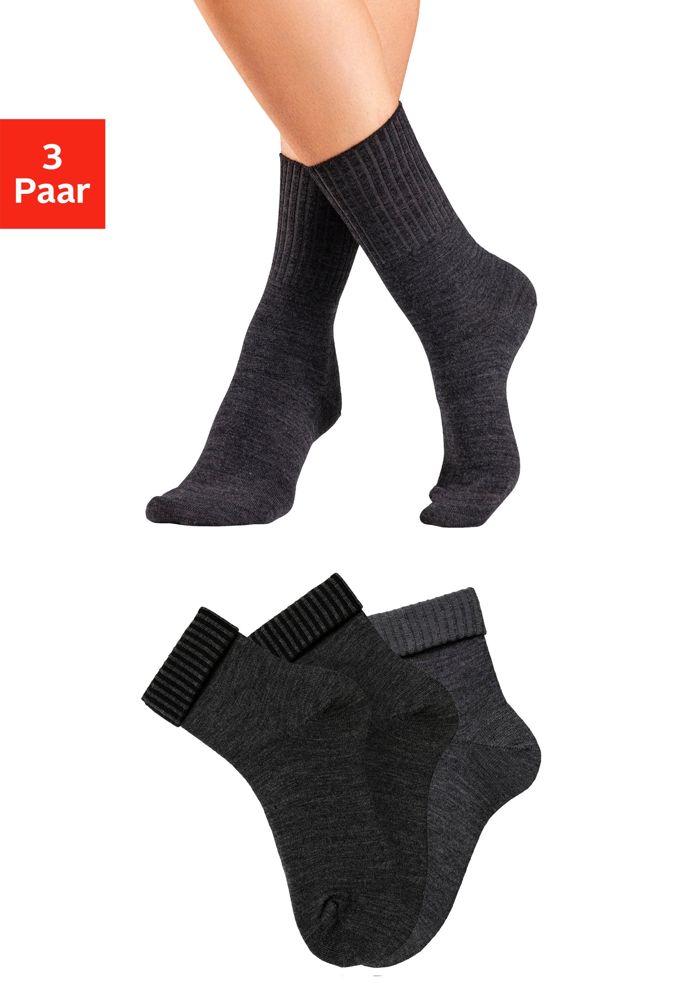 Lavana Umschlagsocken, (Packung, 3 Paar), fein gestrickt mit 53% Wolle günstig online kaufen