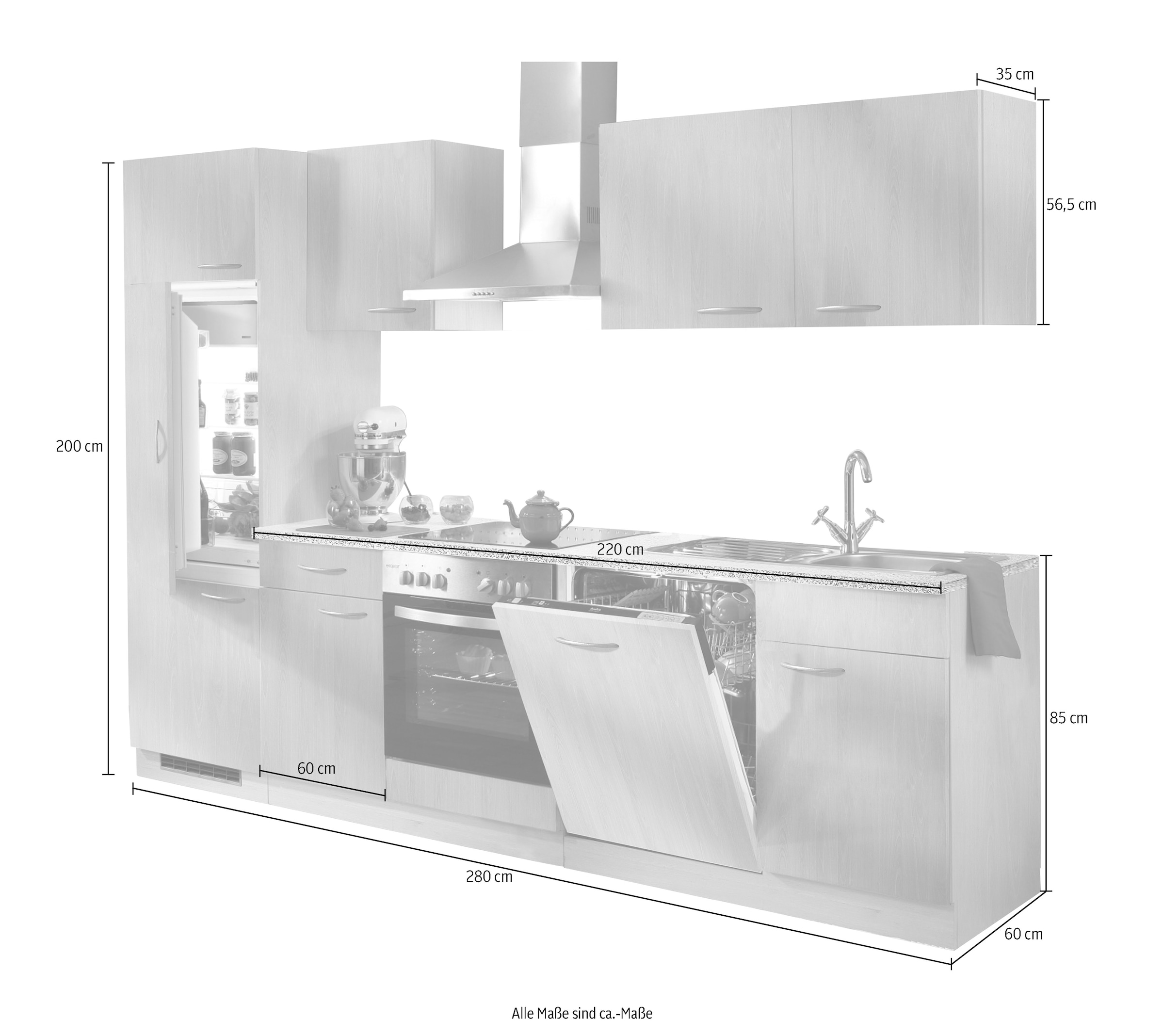 wiho Küchen Küchenzeile »Kiel«, mit E-Geräten, Breite 280 cm kaufen | BAUR