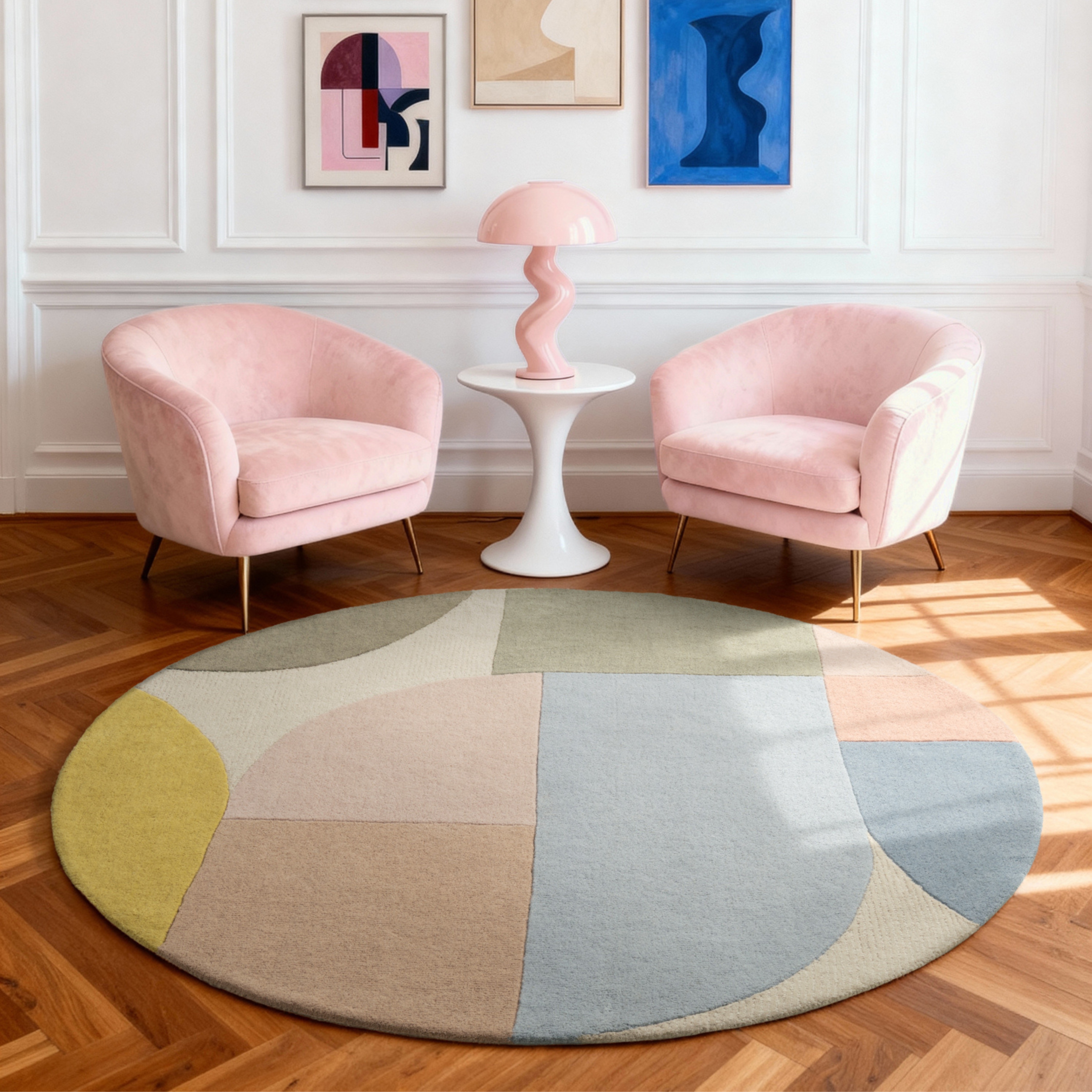 Ted Baker Wollteppich "Piccadilly" rund 17 mm Höhe Wolle, Naturteppich, Handgemacht, Wohnzimmer, Schlafzimmer, bunt