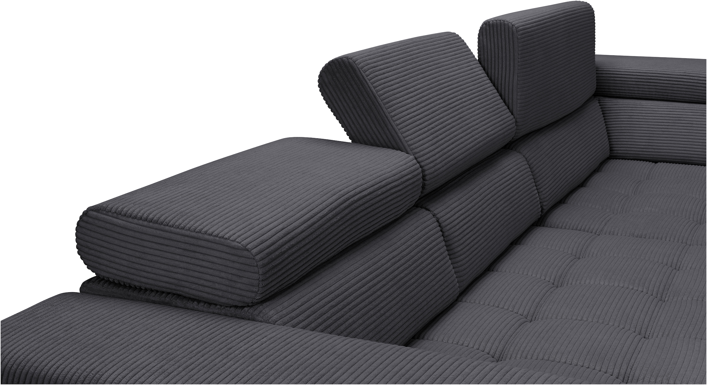 exxpo - sofa fashion Ecksofa »Elianos, hoher Sitzkomfort, aufwendige Kreuzsteppung im Sitz, L-Form«, Kopfteile & Sitztiefe verstellbar, ohne Bettfunktion, Cord, antrazit
