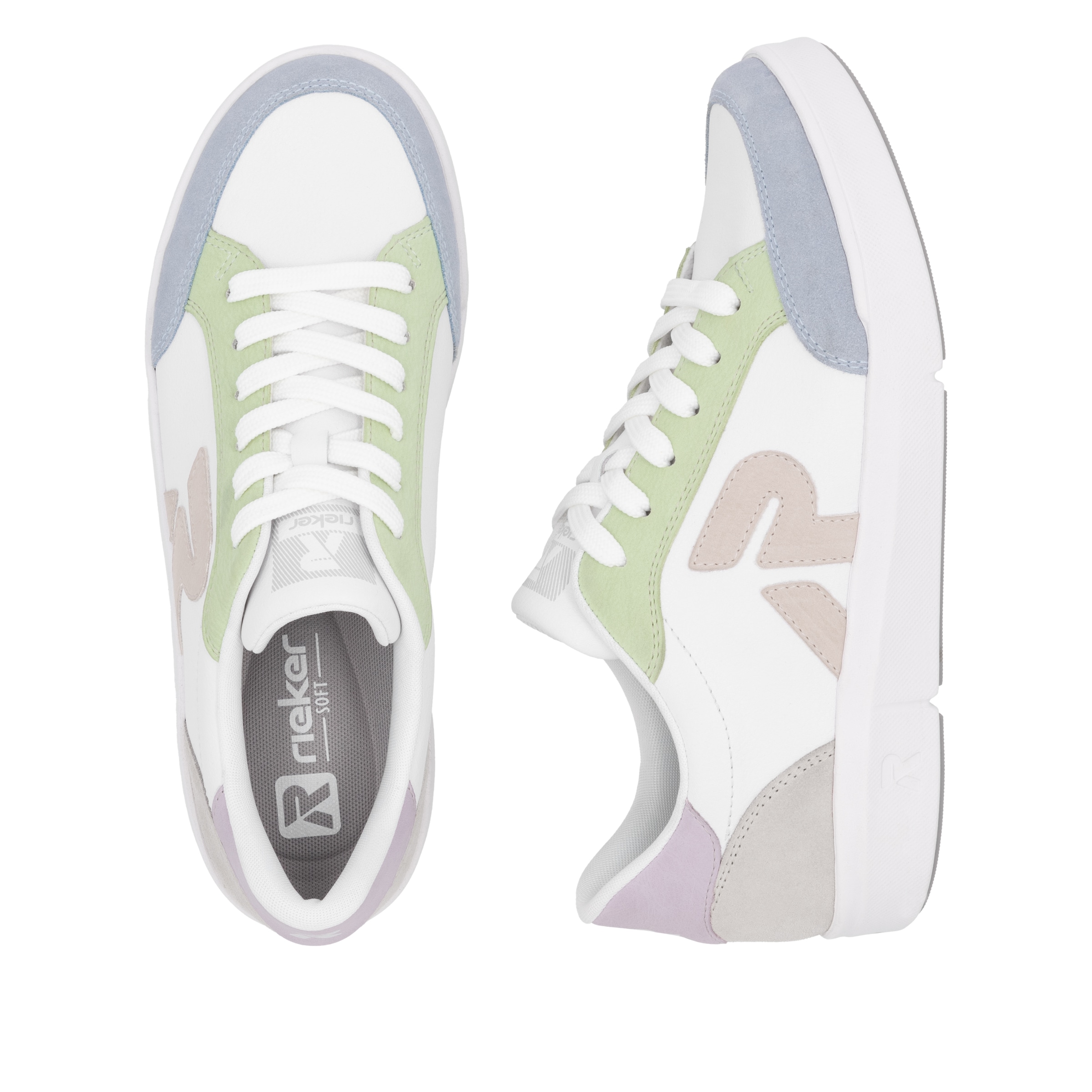 RIEKER Sport Plateausneaker, Schnürschuh, Halbschuh, Freizeitschuh mit pastellfarbenen Akzenten