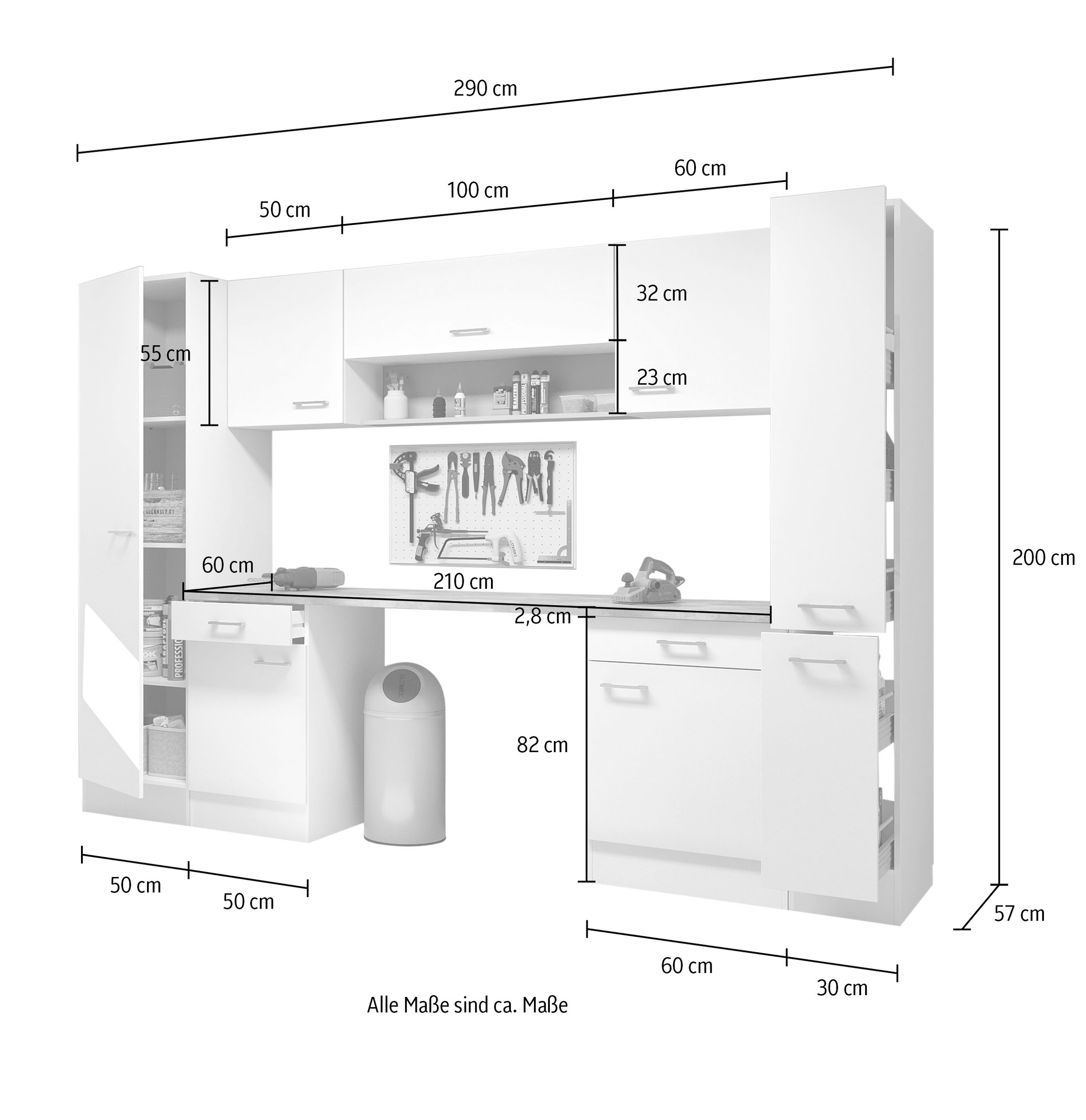 Flex-Well Mehrzweckschrank-Set »L-290-2401-000-Lucca«, (Komplett-Set), Gesamtbreite 290 cm