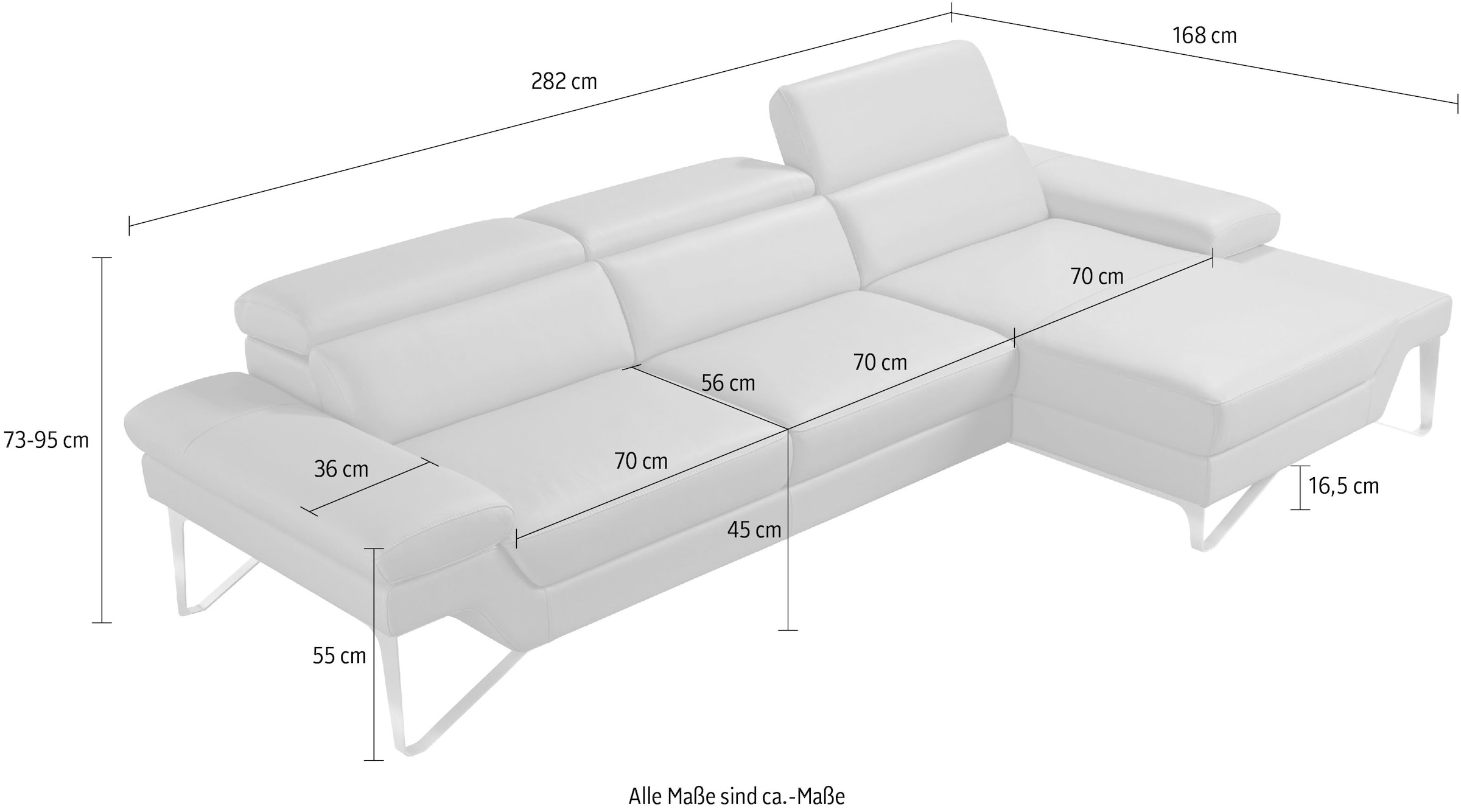 Egoitaliano Ecksofa »Princess, elegantes Designsofa mit erstklassigem Sitzkomfort, L-Form«, mit Recamiere, inkl. Kopfteilverstellung, edle Designmetallfüße