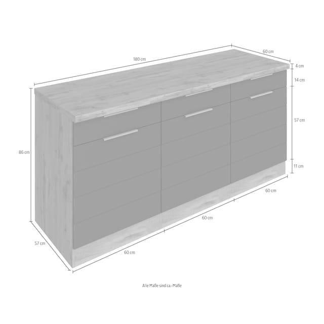 Lisene MDF-Fronten waagerechter viel HELD »Luhe«, BAUR cm MÖBEL mit für Unterschrank 180 breit, | Stauraum, kaufen