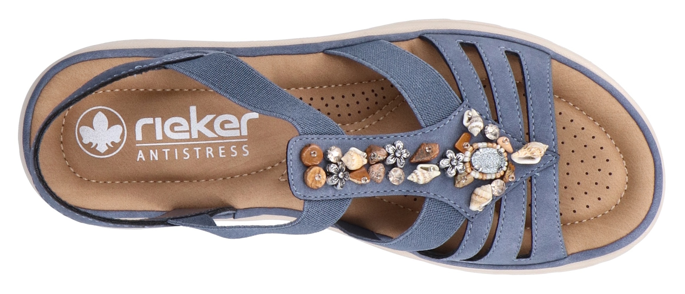 Rieker Sandale, Sommerschuh, Riemchensandalette, Schmuckverzierung, Gummizüge