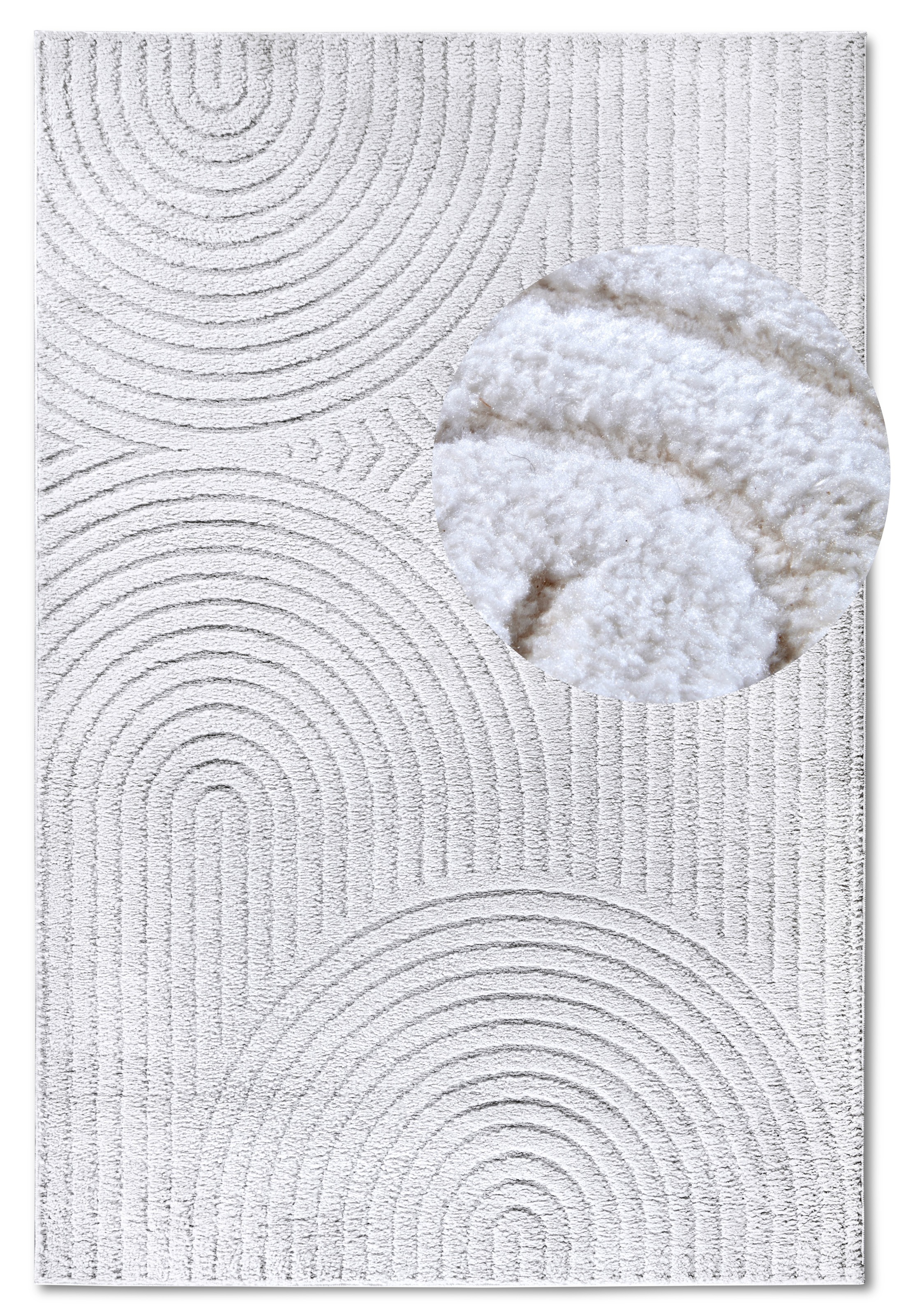 THE RUGS New York Design Rug Runner Panglao Polyester Geometric High Low Rug in White | Size: 120cm x 170cm