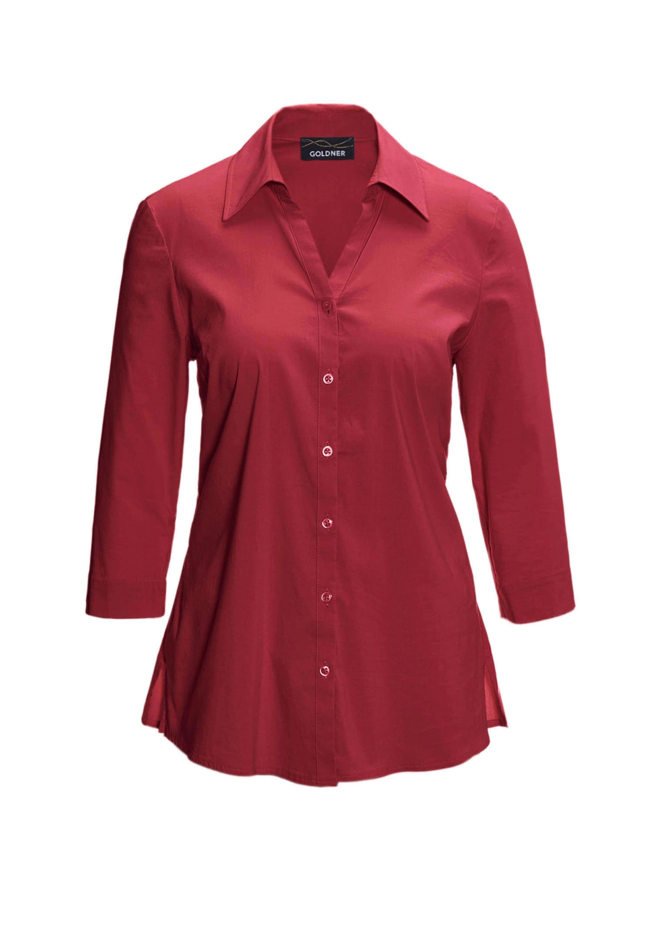 GOLDNER Hemdbluse "Baumwollbluse mit offenem Hemdkragen" Bequemer 3/4-Ärmel mit Blende und Schlitz