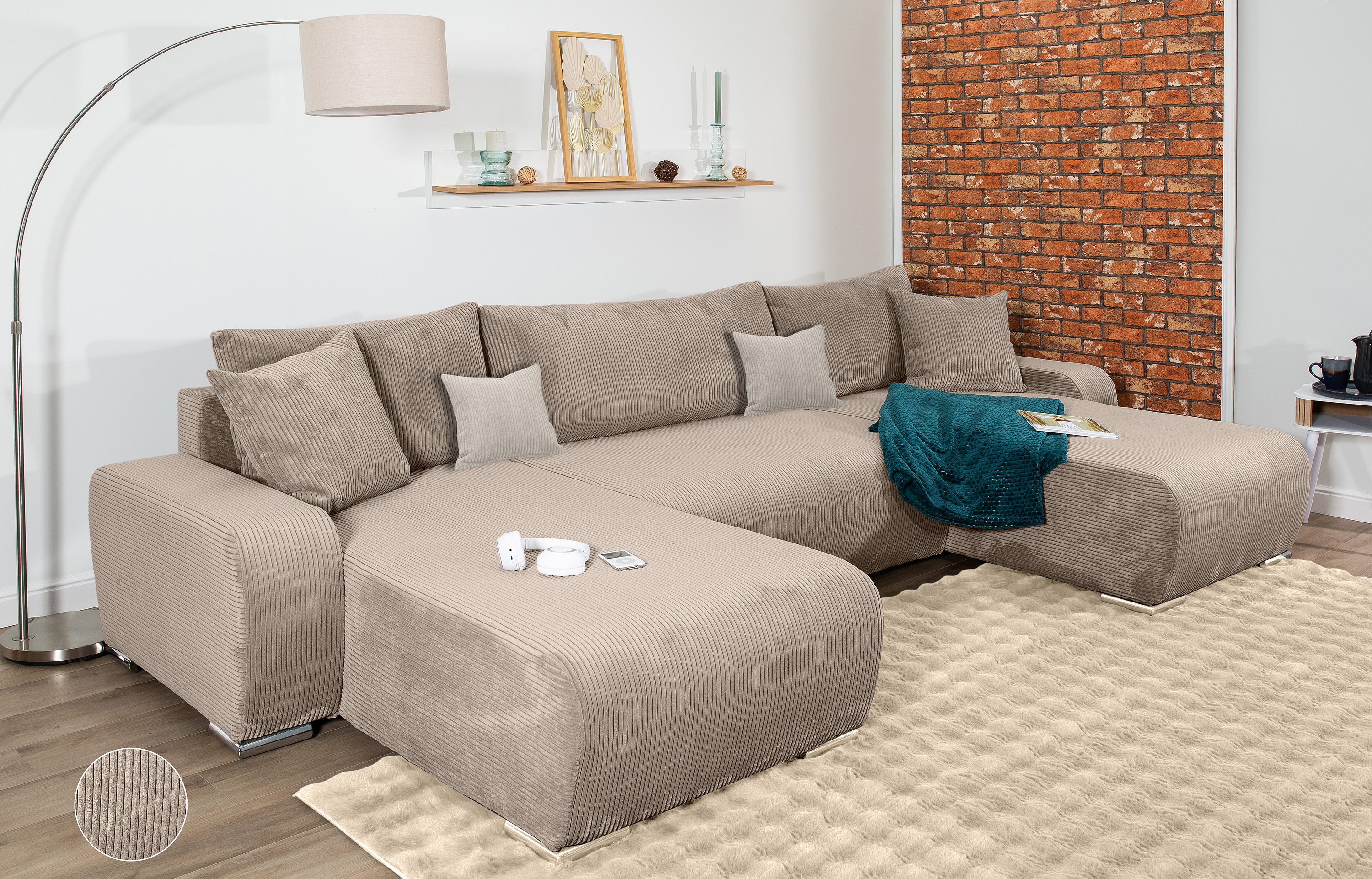 COLLECTION AB Wohnlandschaft "Paola U-Form, B: 314 cm" Schlaffunktion, Bettkasten & 4 Zierkissen, Federkern