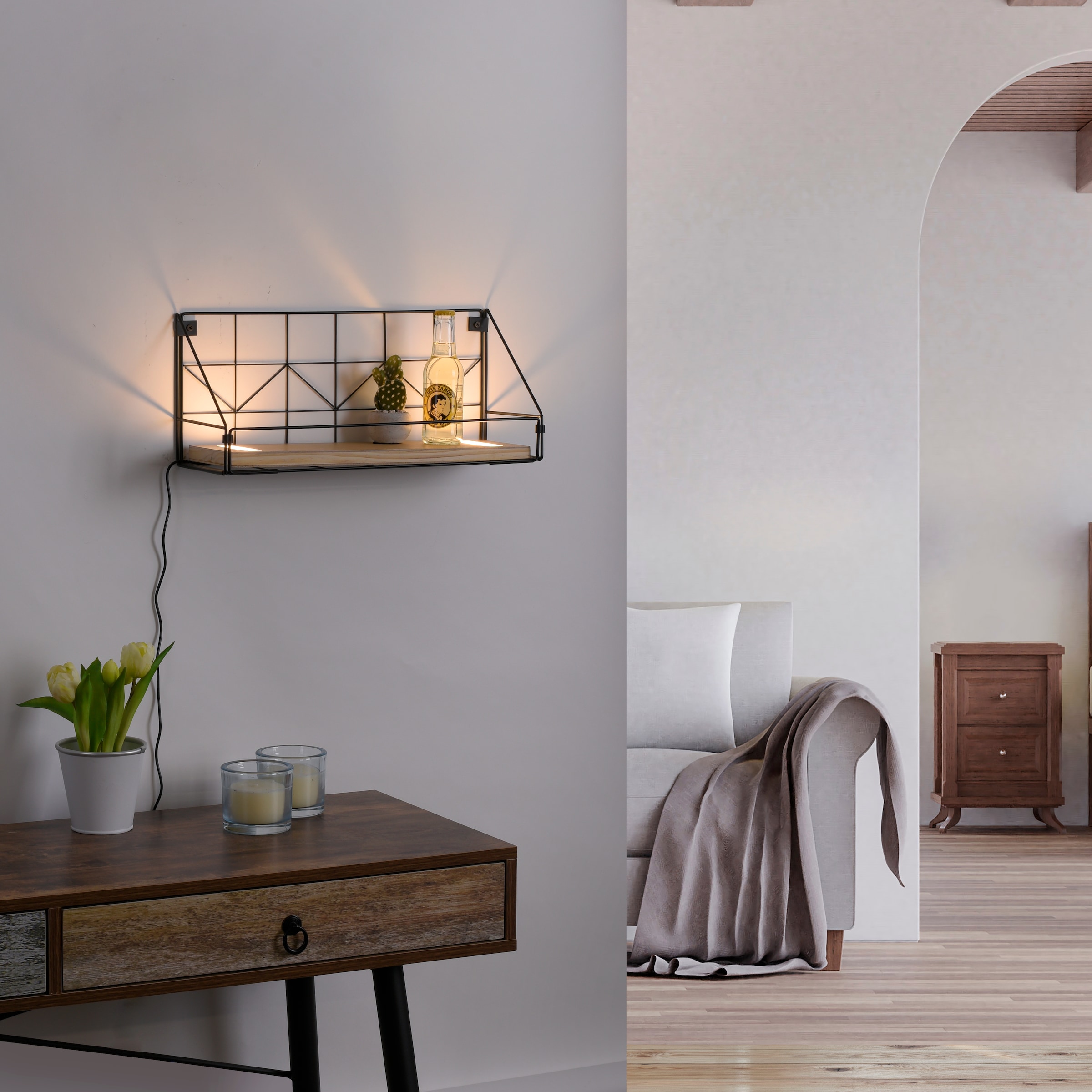 JUST LIGHT Wandleuchte »BOARD«, 1 flammig, Leuchtmittel LED-Board | LED fest integriert, LED, Schalter, Schnurschalter