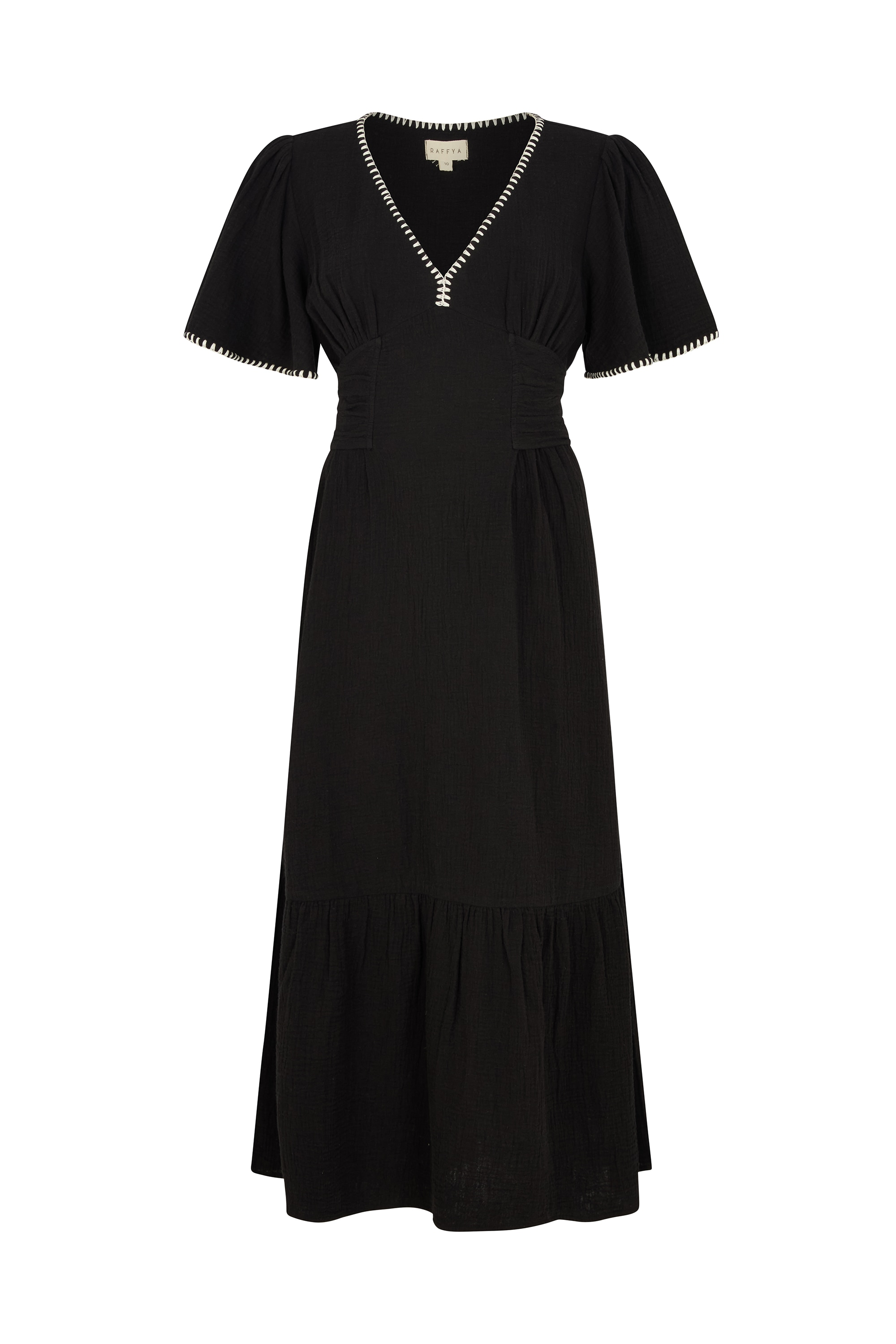 RAFFYA Midikleid "Delilah V-Neck Front Tie Midi Dress Damen" günstig online kaufen