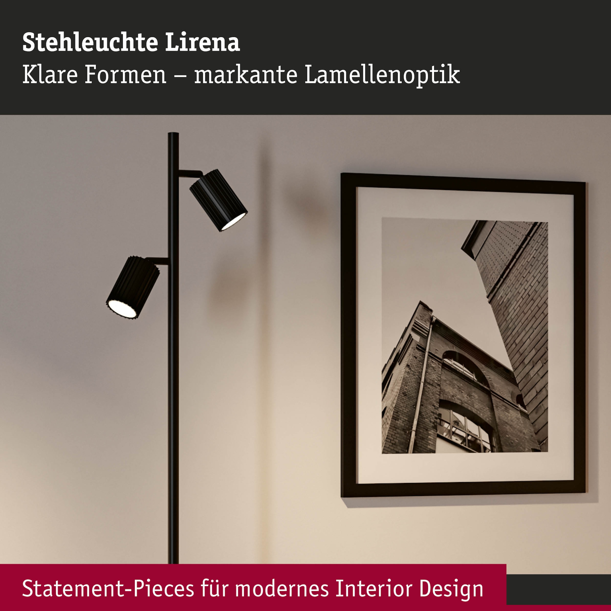Paulmann Stehlampe »Lirena max 2x7W GU10 Schwarz  230V Metall« GU10 2 Stk. markante Lamellenstruktur