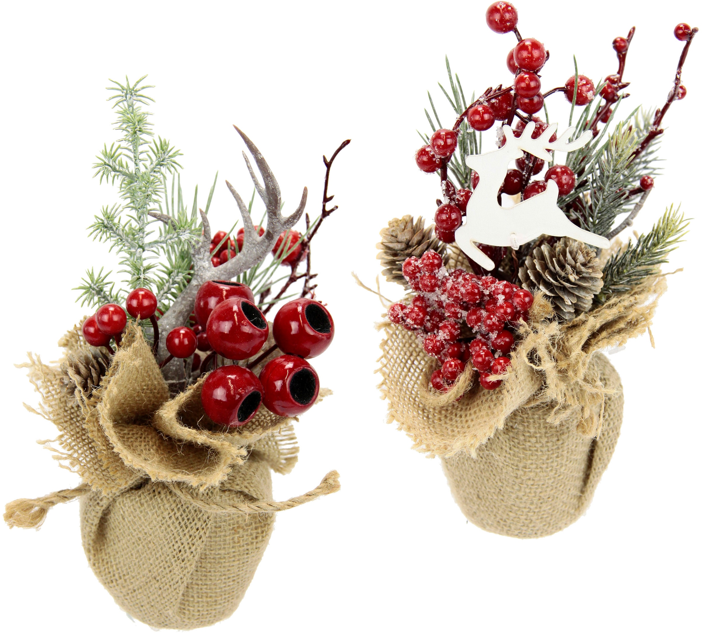 I.GE.A. Winterliche Kunstpflanze "Weihnachtsgesteck in Jute, Weihnachtsdeko günstig online kaufen