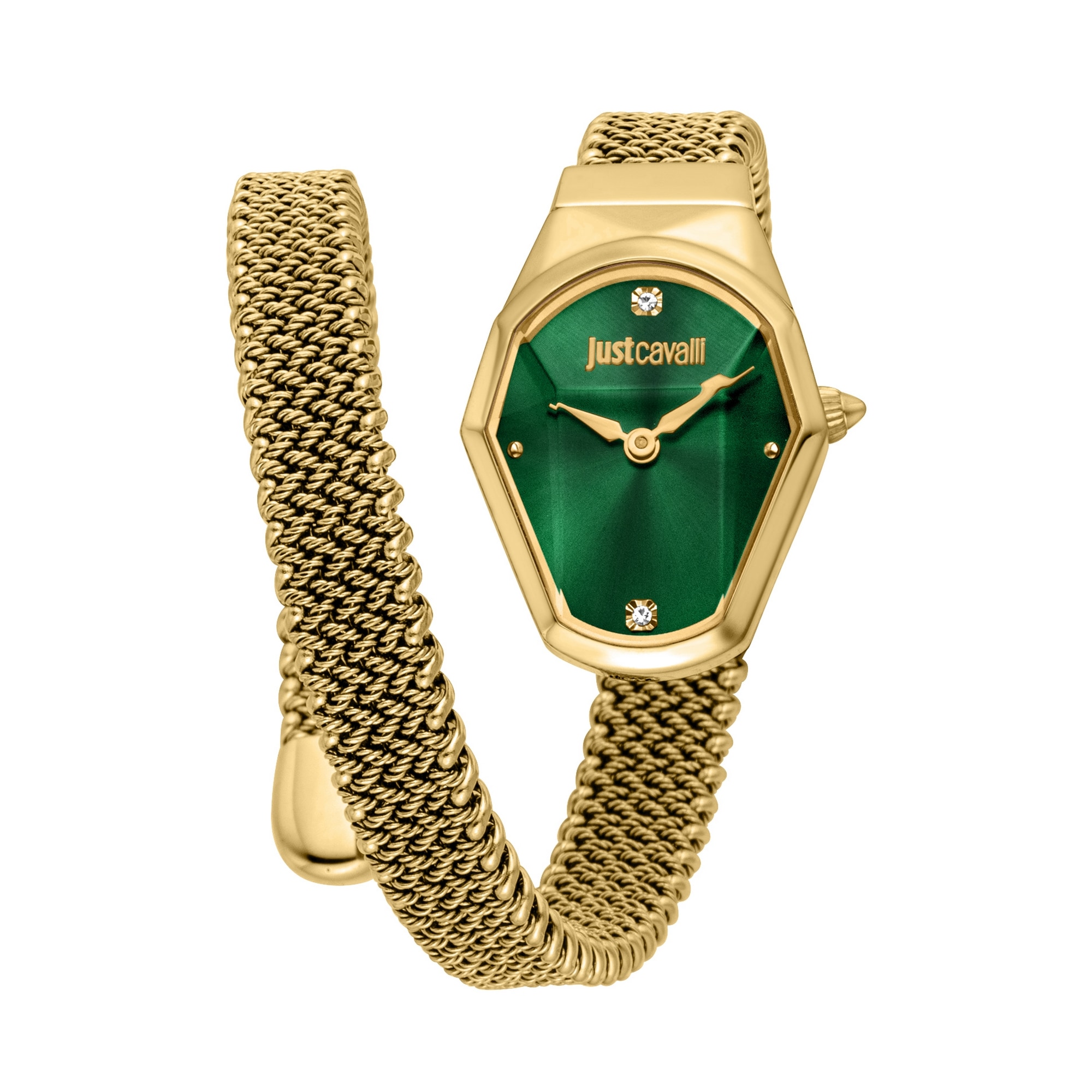 Just Cavalli Time Quarzuhr »Signature Snake« Armbanduhr, Edelstahlarmband, analog, Kristallsteine