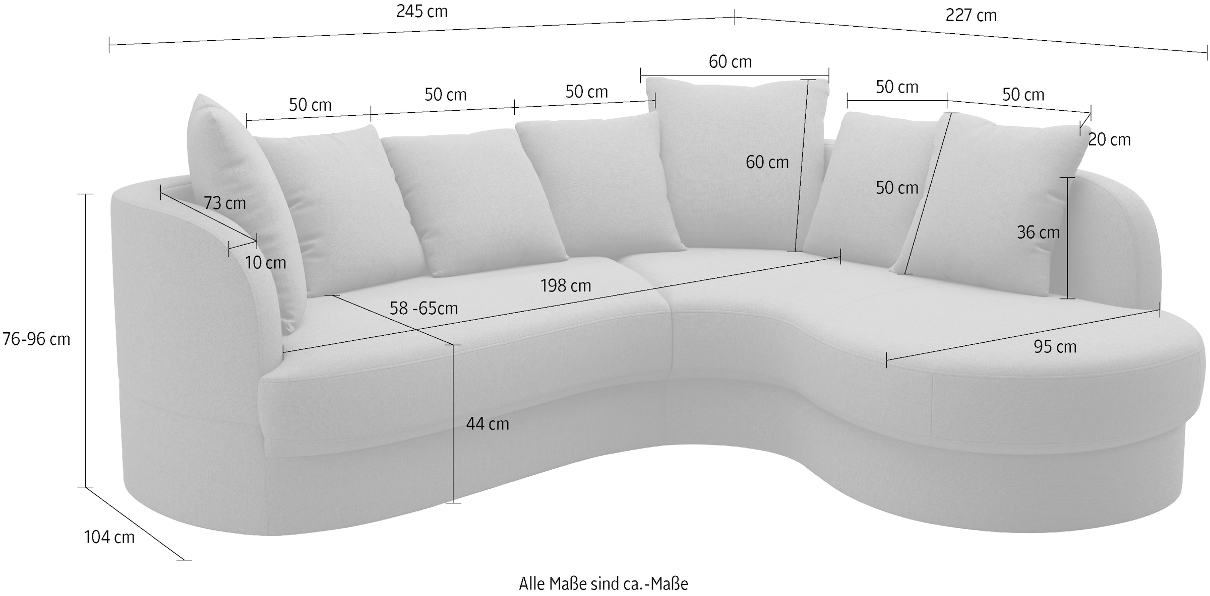 sit&more Ecksofa »Samba L-Form«, moderne organische Form, inkl. 7 loser Rückenkissen