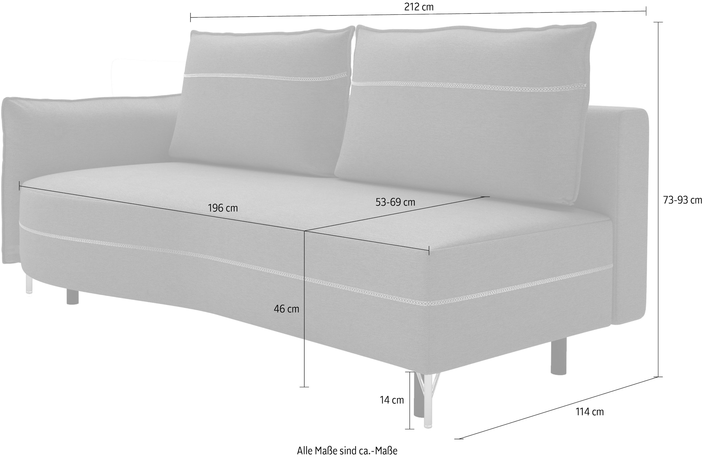 exxpo - sofa fashion Loungesofa »mit toller Kontrastnaht, Solitärmöbel, bequem, schmale Armlehne«, Schlafsofa mit Bettfunktion und Bettkasten, komfortabler Federkern