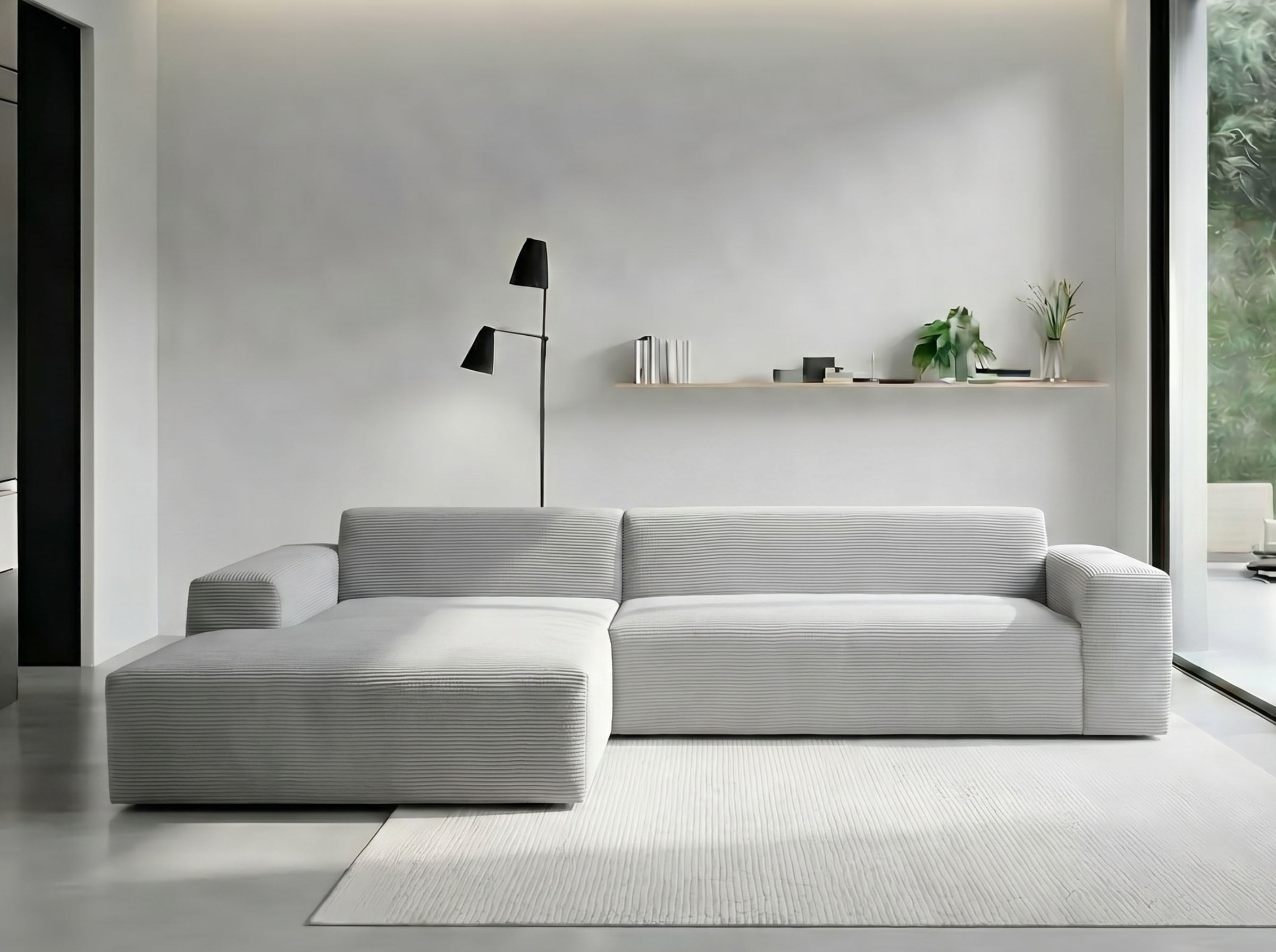 WERK2 Ecksofa "Zeus-XL 311 cm breit, bequemes Mega-Sofa in L-Form, große Sitztiefe" Curvy-trend Cord Big-Sofa mit 210 cm XXL-Ottomane für 2 Personen