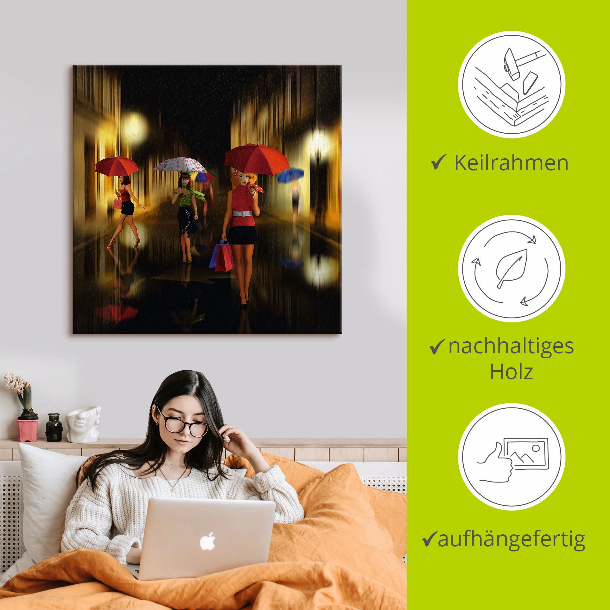 Artland Wandbild »Frauen beim Einkaufen im Regen«, Frau, (1 St.), als Alubild, Outdoorbild, Leinwandbild, Poster in verschied. Größen
