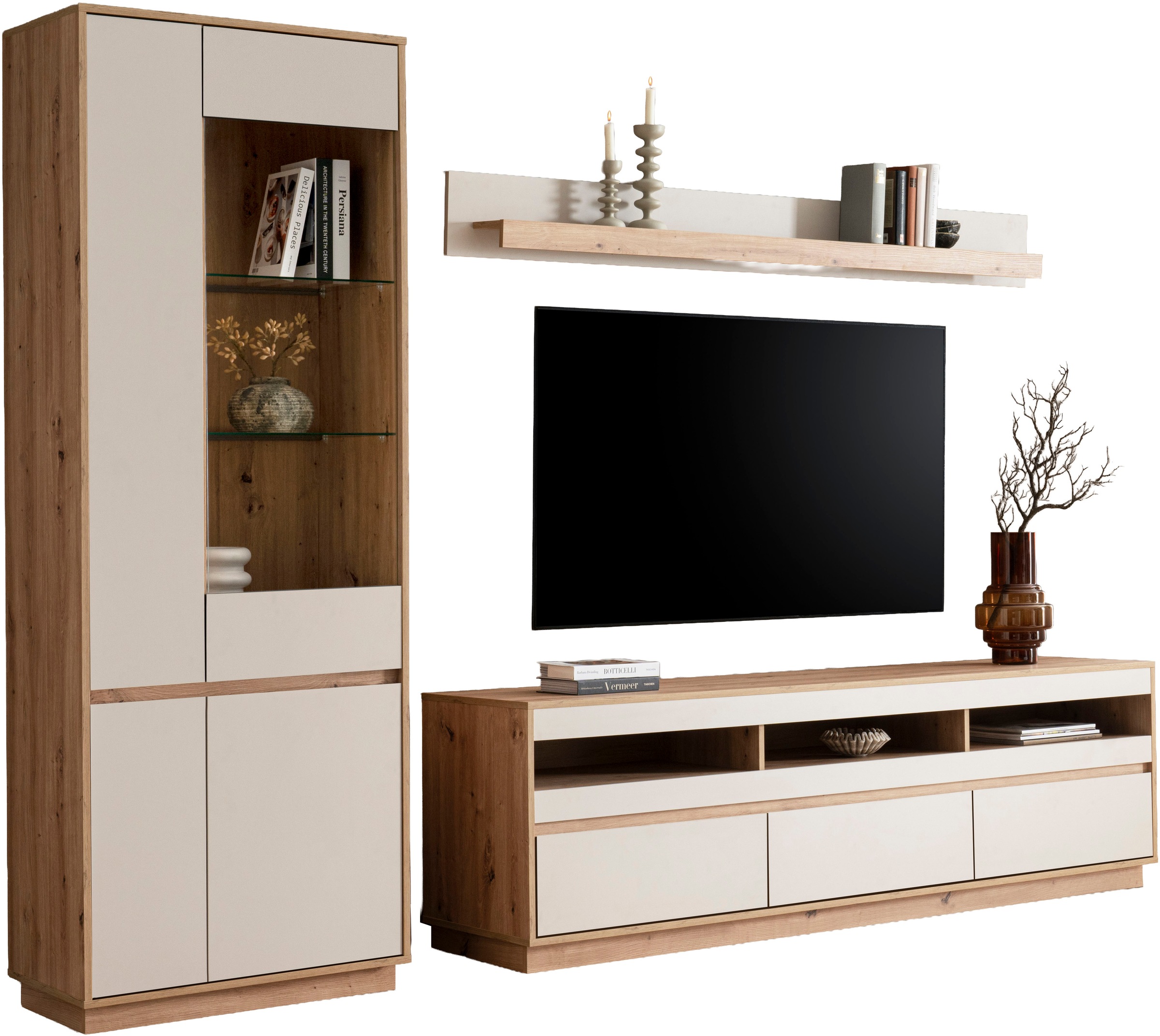 Thumbnail - Home affaire Wohnwand "Sonora, moderne Anbauwand, Komplettset in Kaschmir/Eiche" Komplett-Set, 3 Stk. tlg.