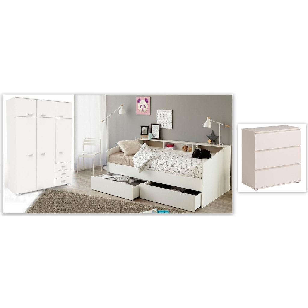 Parisot Jugendzimmer-Set »Sleep«, (Set, 3 St., Kleiderschrank, Stauraumbett und Schreibtisch)