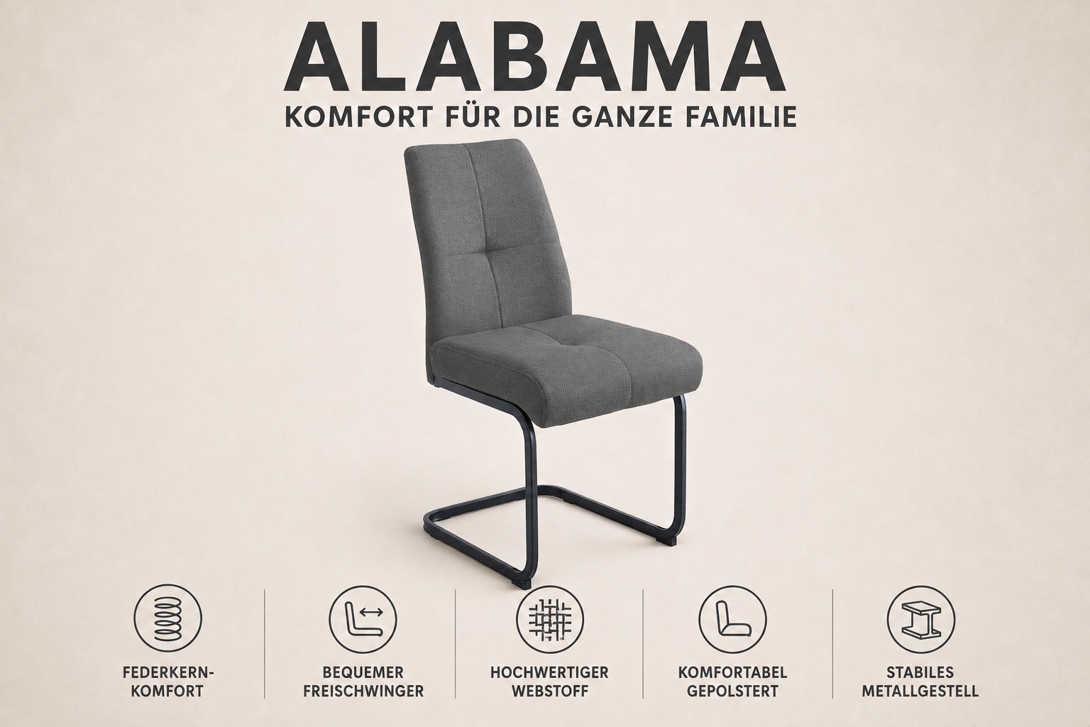 OTTO home Freischwinger »Alabama« (Set) 2 Stk.gemütlicher Esszimmerstuhl mit Federkern und robustem Webstoff