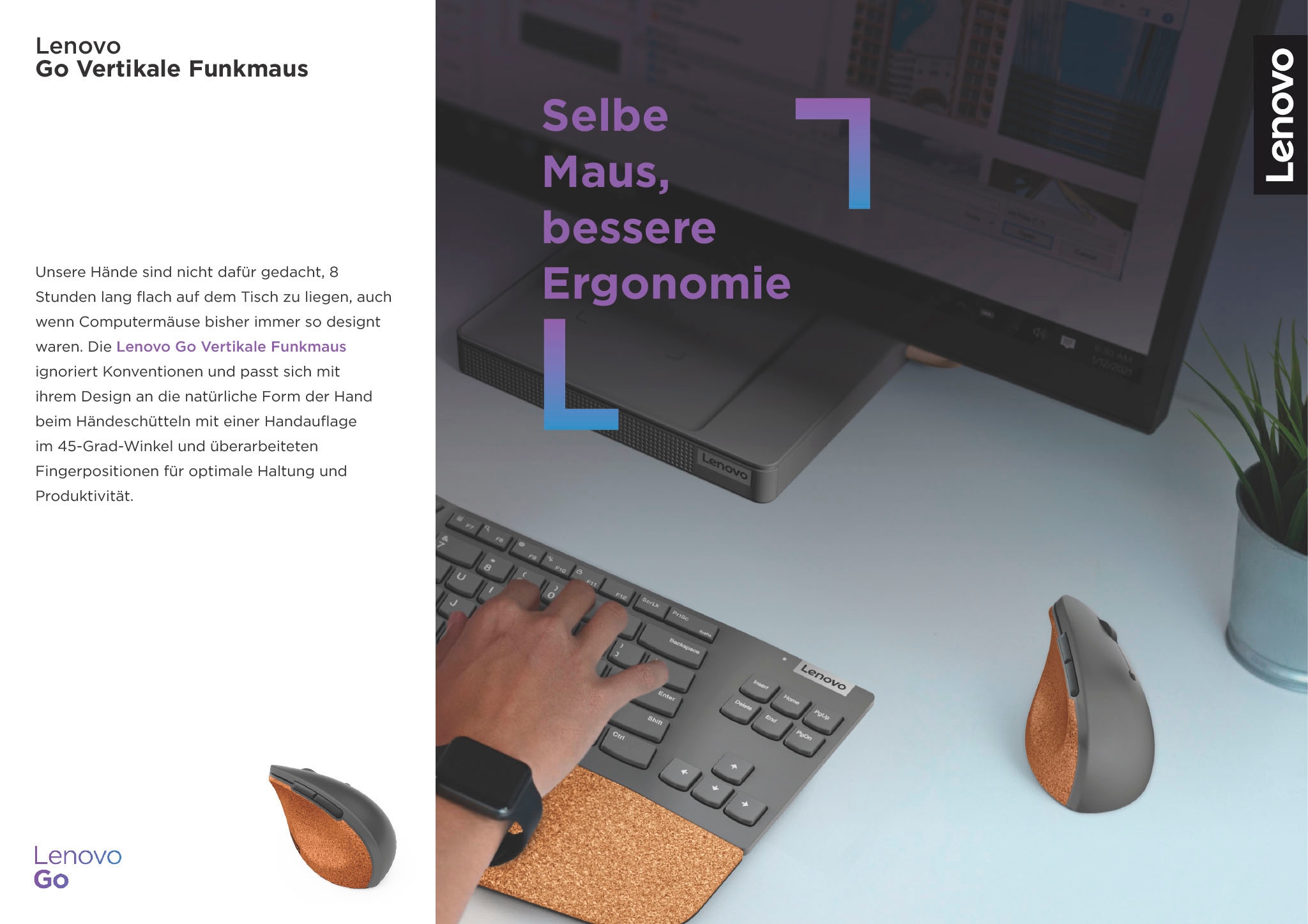 Lenovo Maus »Go Wireless Vertical«, Funk