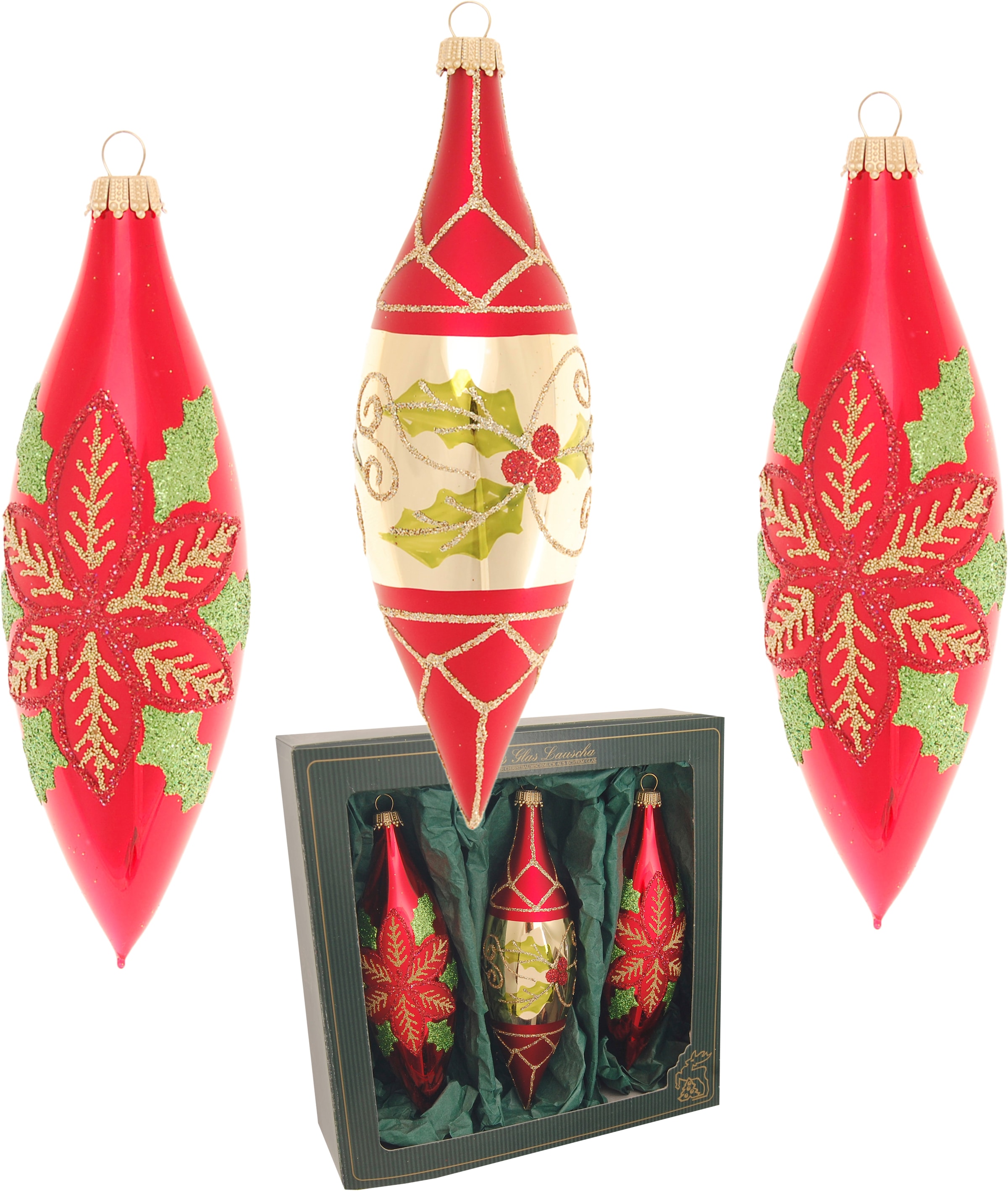 Krebs Glas Lauscha Christbaumschmuck »Oliven Weihnachtsstern« Glas, 3 Stück