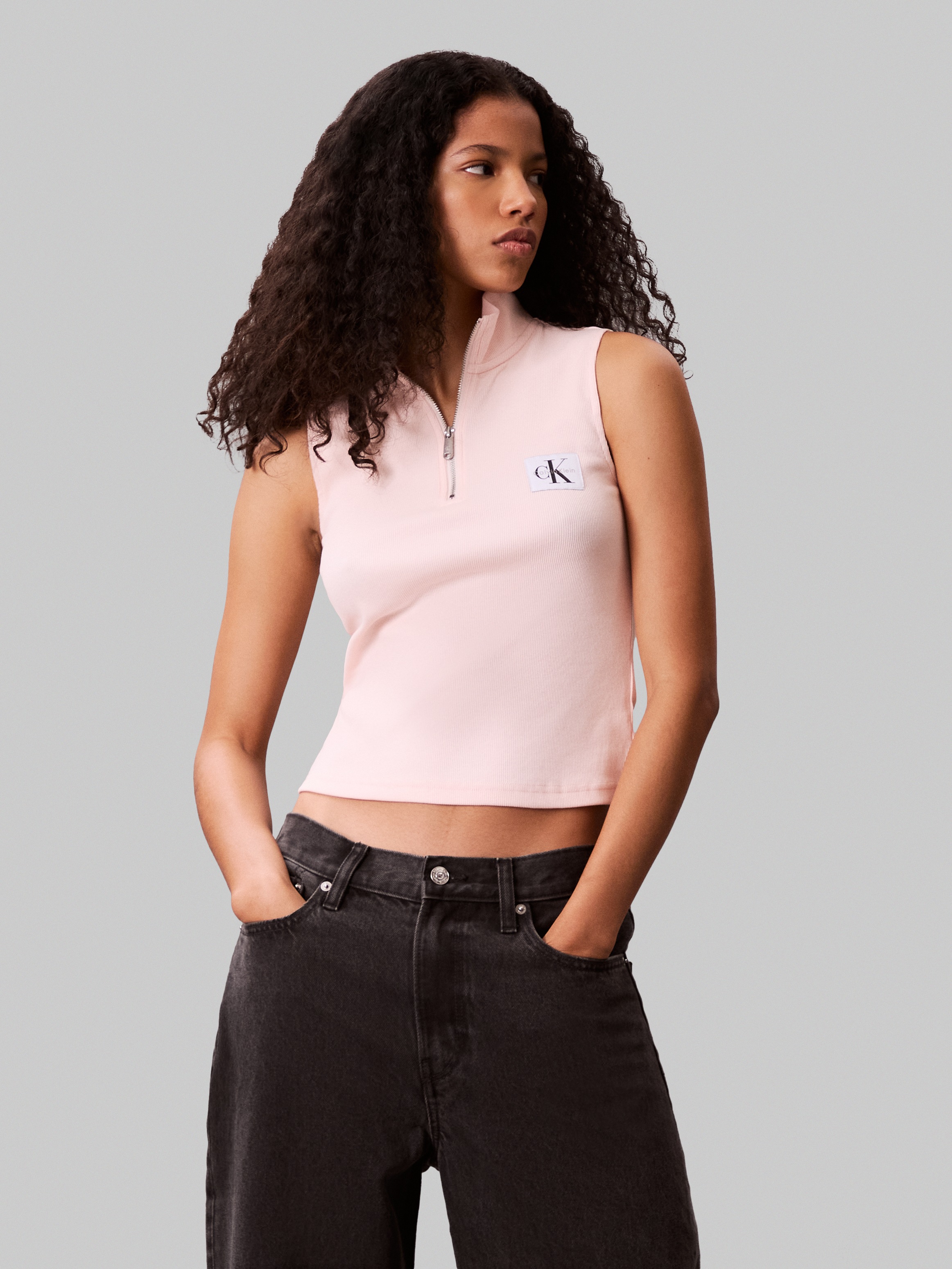 Calvin Klein Jeans Tanktop "A- WOVEN LABEL SL QZ TOP", Mit Rundhalsausschni günstig online kaufen