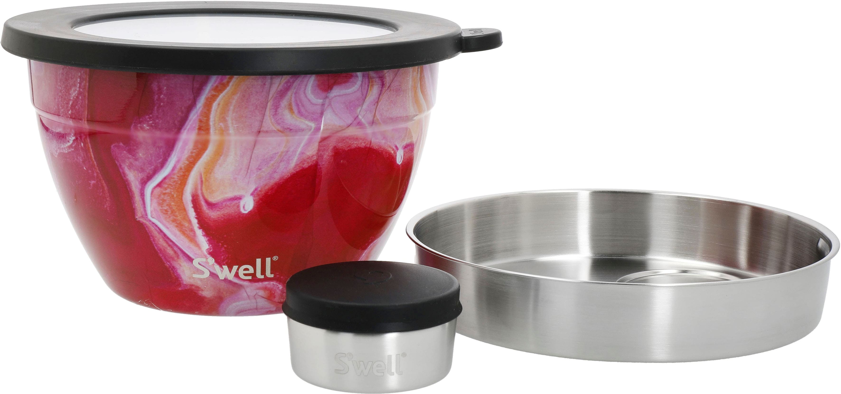 Swell Salatschüssel "Swell Calacatta Gold Salad Bowl Kit, 1.9L" 3 Stk. aus Edelstahl Therma-Swell-Technologie mit vakuumisolierten Außenschale