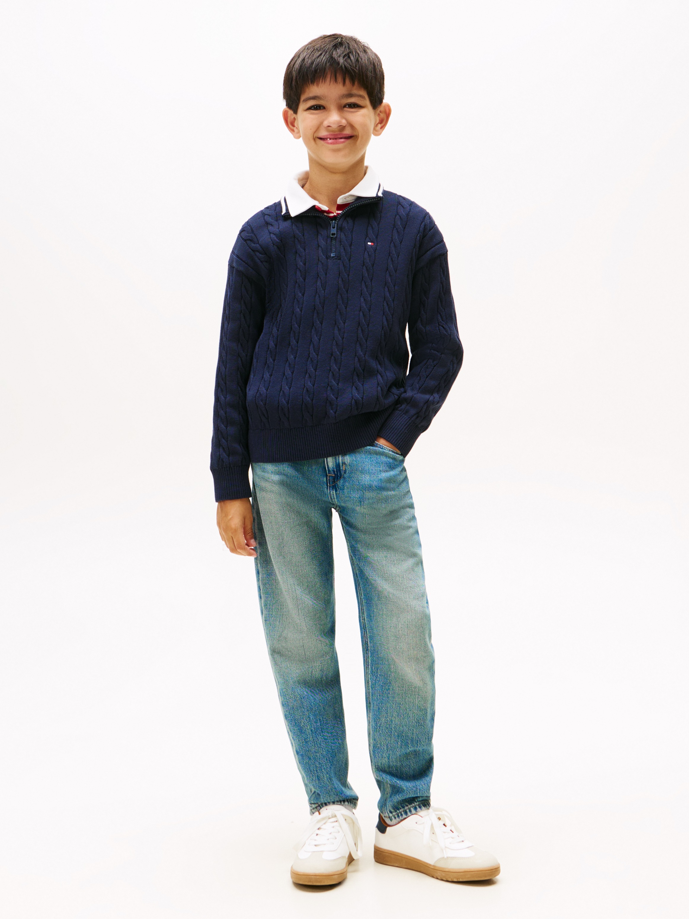 Thumbnail - Tommy Hilfiger Strickpullover "COTTON CABLE HALF ZIP SWEATER" Kinder bis 16 Jahre