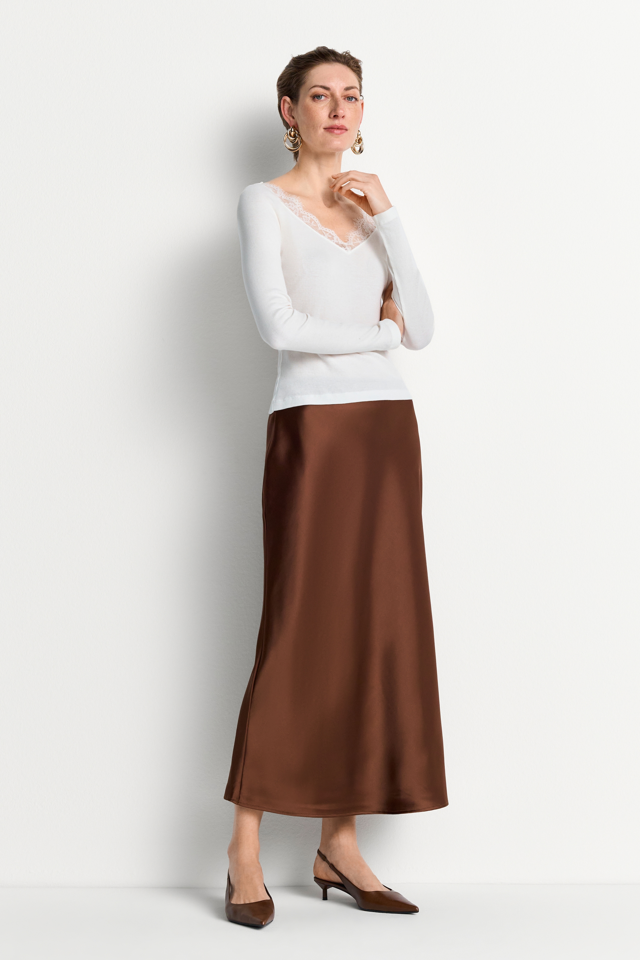 RICHROYAL Longsleeve elaganter V-Ausschnitt mit Spitze