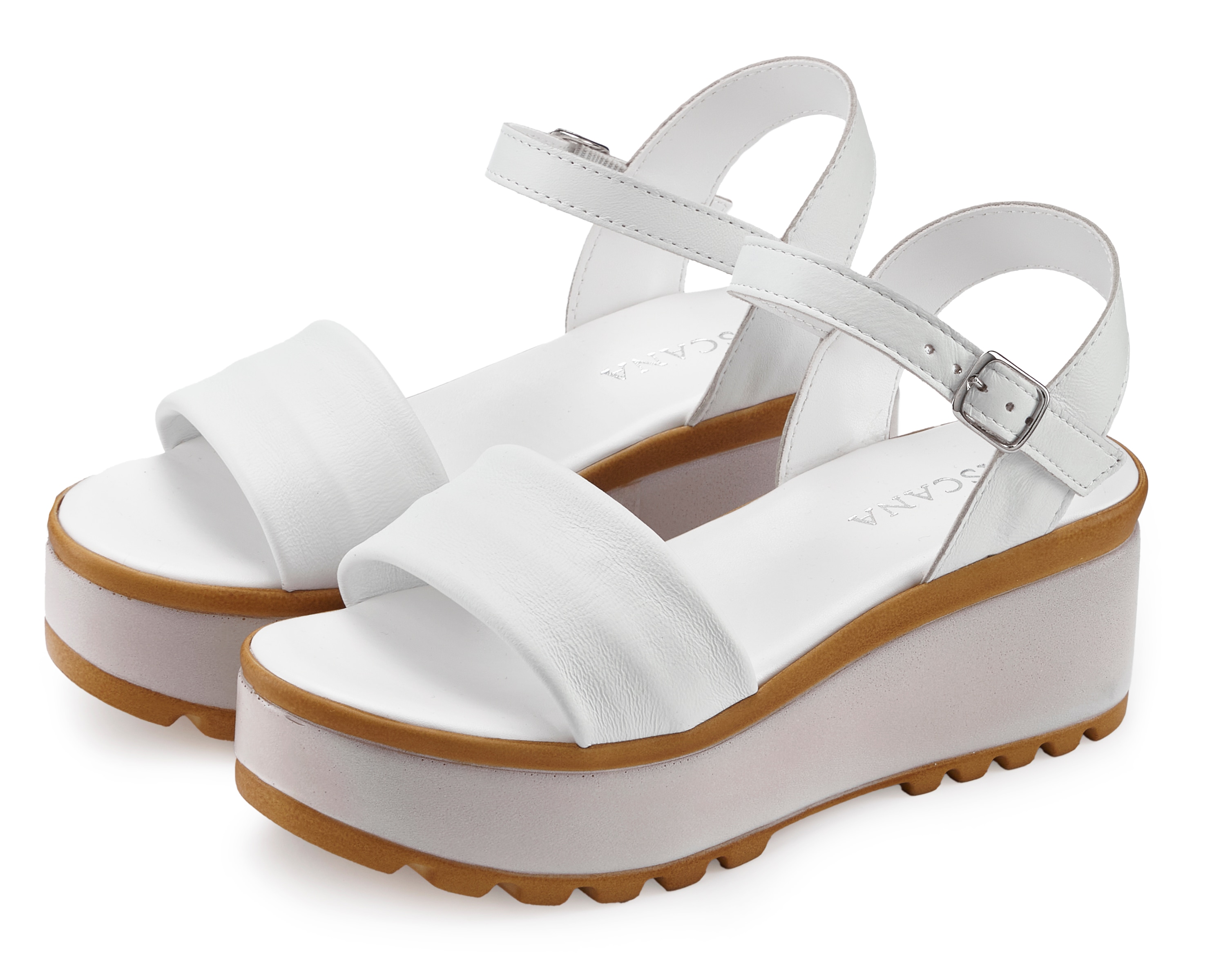 LASCANA Sandalette "Riemchensandalette, Sandale, Sommerschuh, offener Schuh," NEU aus Leder mit Keilabsatz
