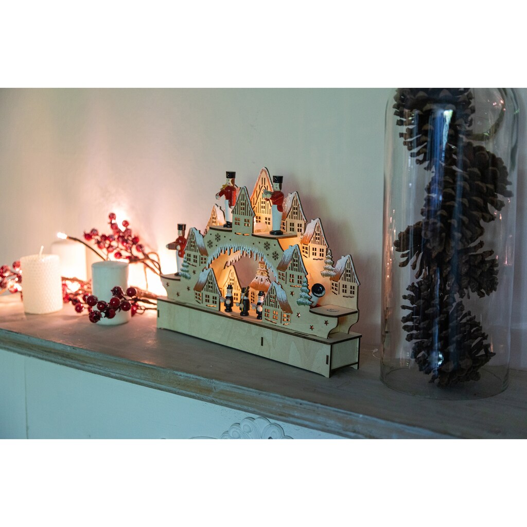 Myflair Möbel & Accessoires LED Schwibbogen »Weihnachtsdeko«, aus Holz, mit LED Beleuchtung, Höhe ca. 21 cm