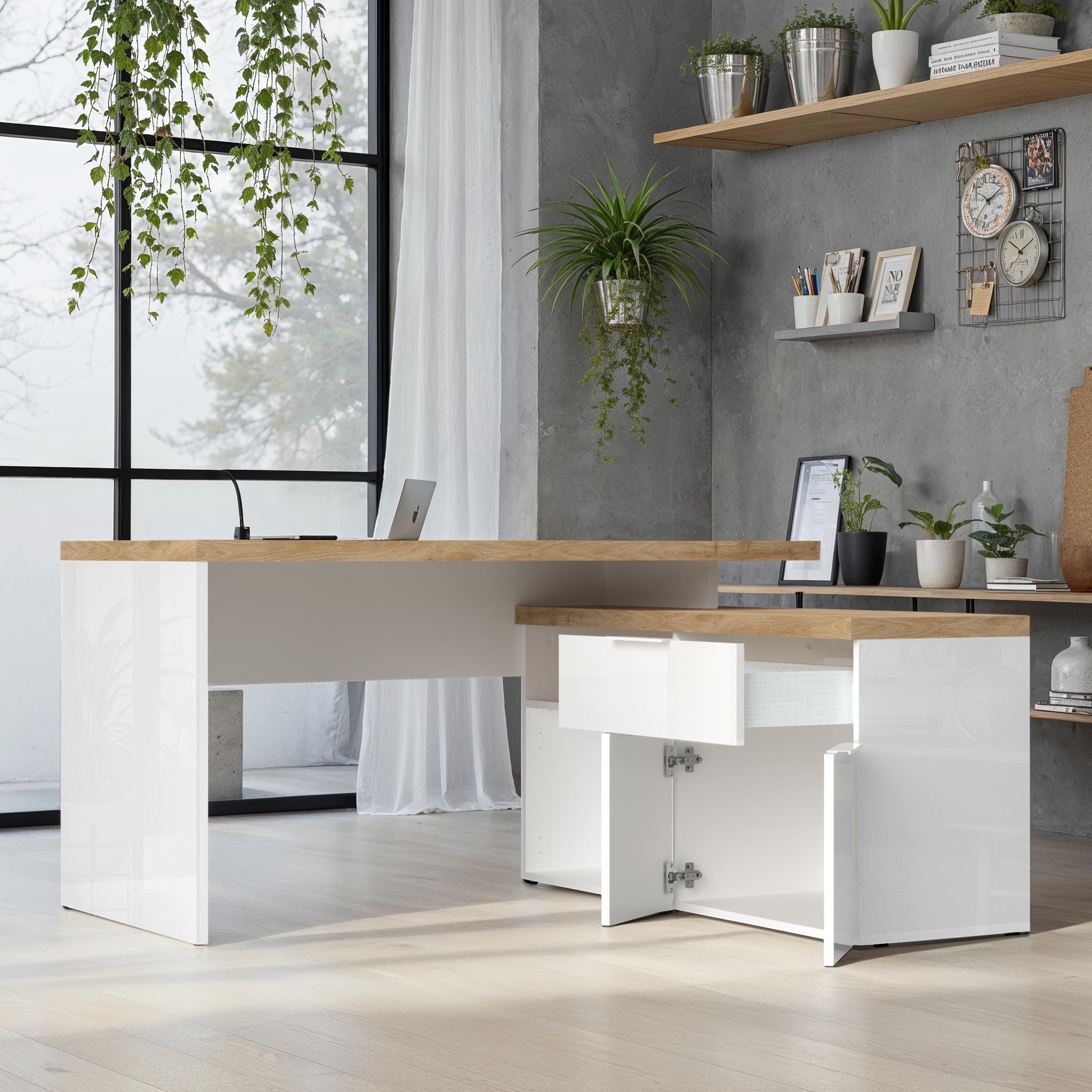 INOSIGN Eckschreibtisch »Easy, Computertisch – 38 mm Platte, perfekt fürs Büro & Homeoffice« Breite/Tiefe 138/132 cm, Schubkasten mit Selbsteinzug u. Dämpfung