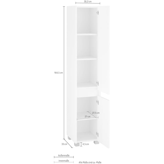 INOSIGN Hochschrank »List«, Breite 30,2 cm, Höhe 164,5 cm, grifflos, wechselbarer  Türanschlag | BAUR