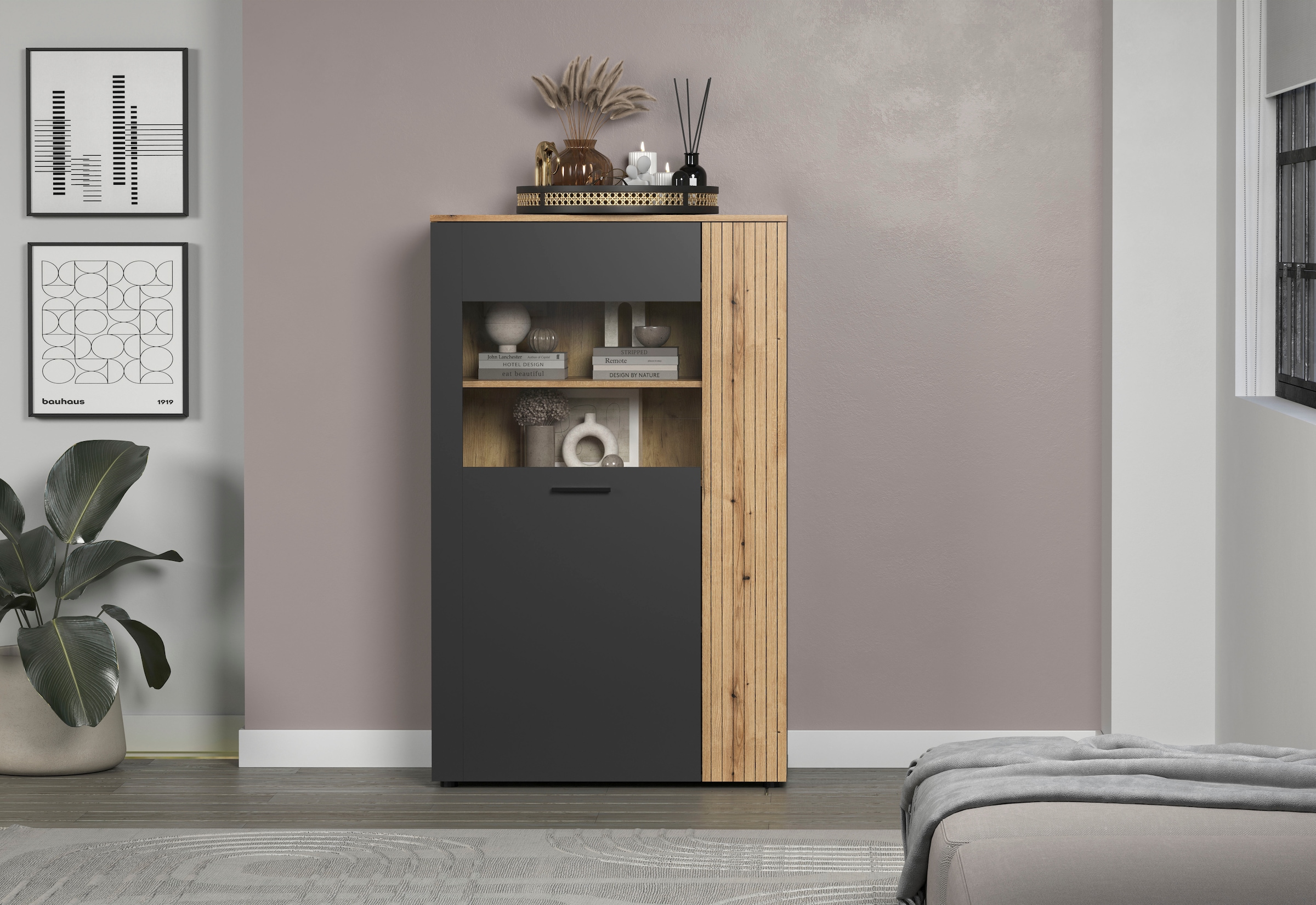 Home affaire Highboard »Estepona« 1 Stk. tlg. Highboard mit 2 Türen - (B/T/H) 90/42/146 cm