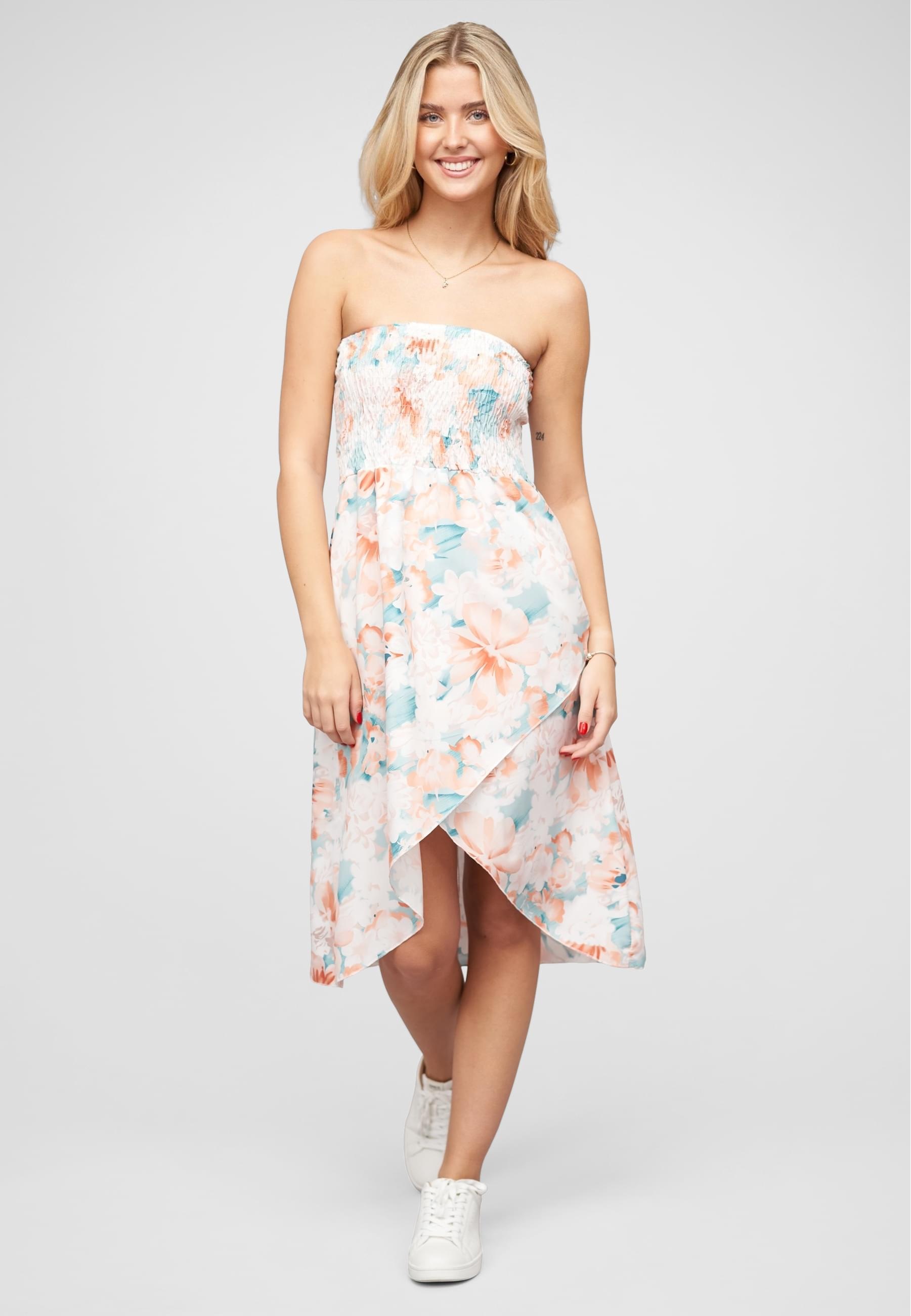 CLOUD 5IVE Shirtkleid »CLOUD 5IVE Bandeau Kleid in Wrap Look und AOP Blumen Print«, (1 tlg.)