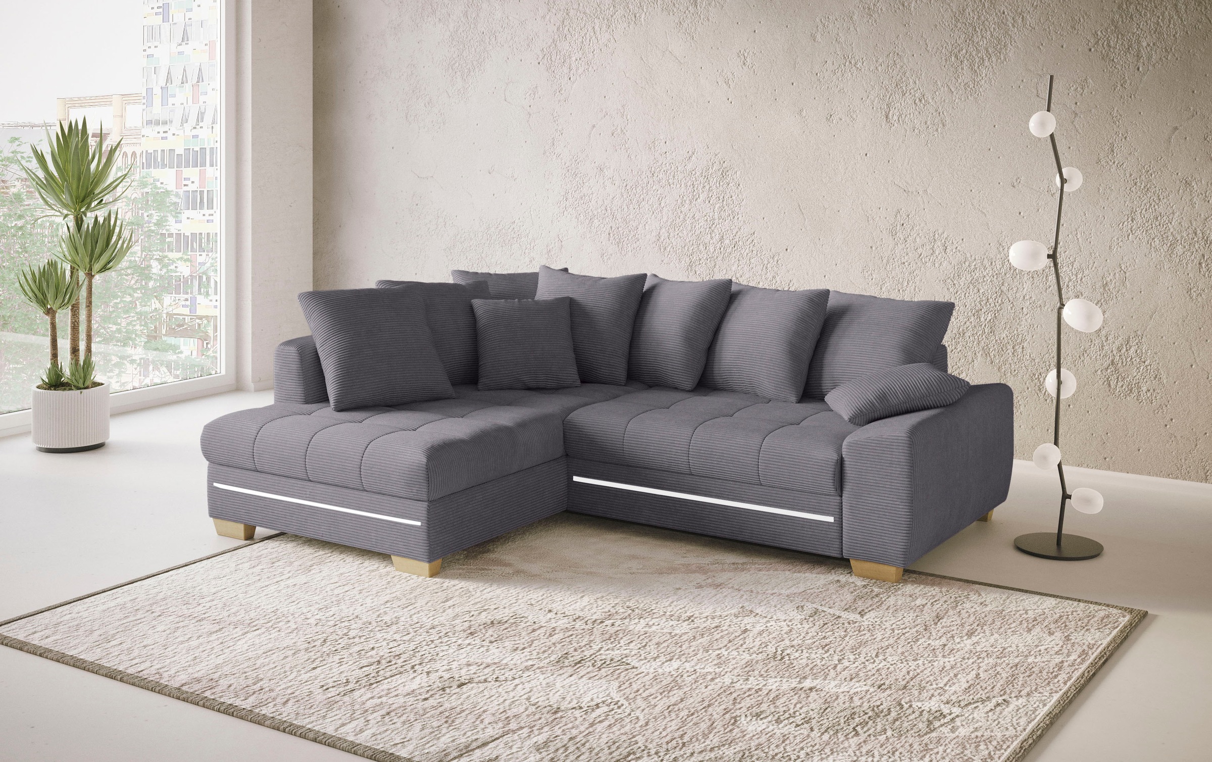 Mr. Couch Ecksofa »Nikita II, L-Form«, mit Kaltschaum, RGB-LED Beleuchtung, wahlweise mit Bett, Bettkasten