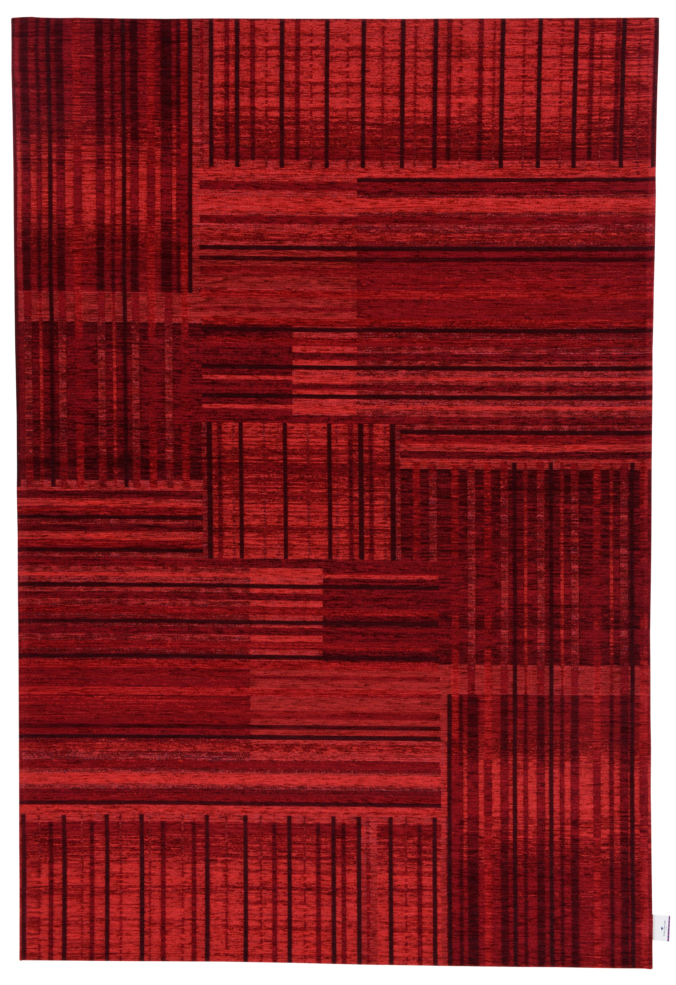 Teppich TOM TAILOR HOME "Stripy Pat", rot, B:155cm H:5mm L:230cm, Baumwolle, Kunstfaser, Teppiche, Teppich, Flachgewebe, modernes Patchworkdesign, gestreift, Chenille, Wohnzimmer