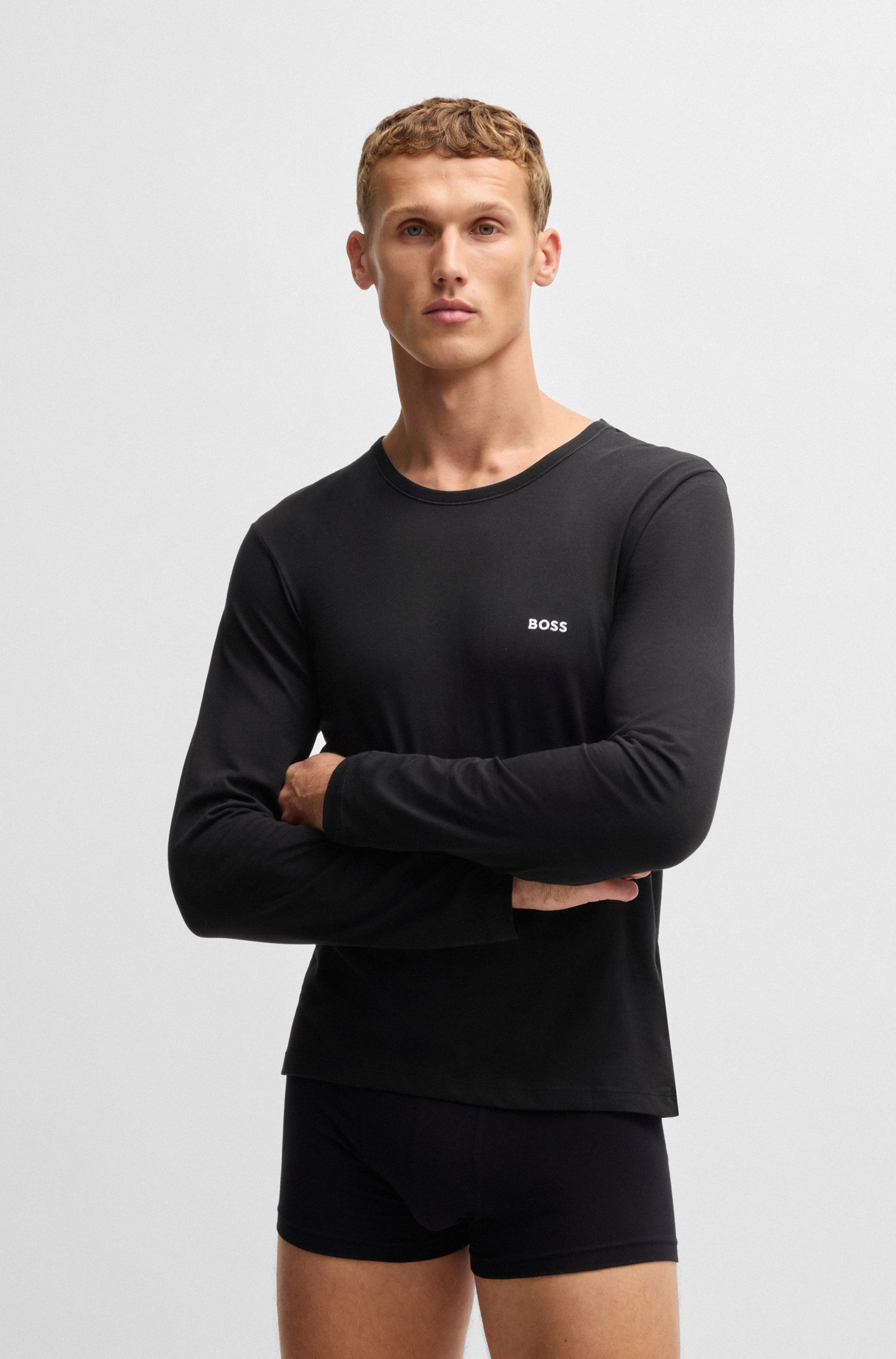 BOSS Langarmshirt »longsleeve-Shirt R-Neck Classic COTTON 3pcs/pack«, (3 tlg.), mit BOSS Logo-Schriftzug